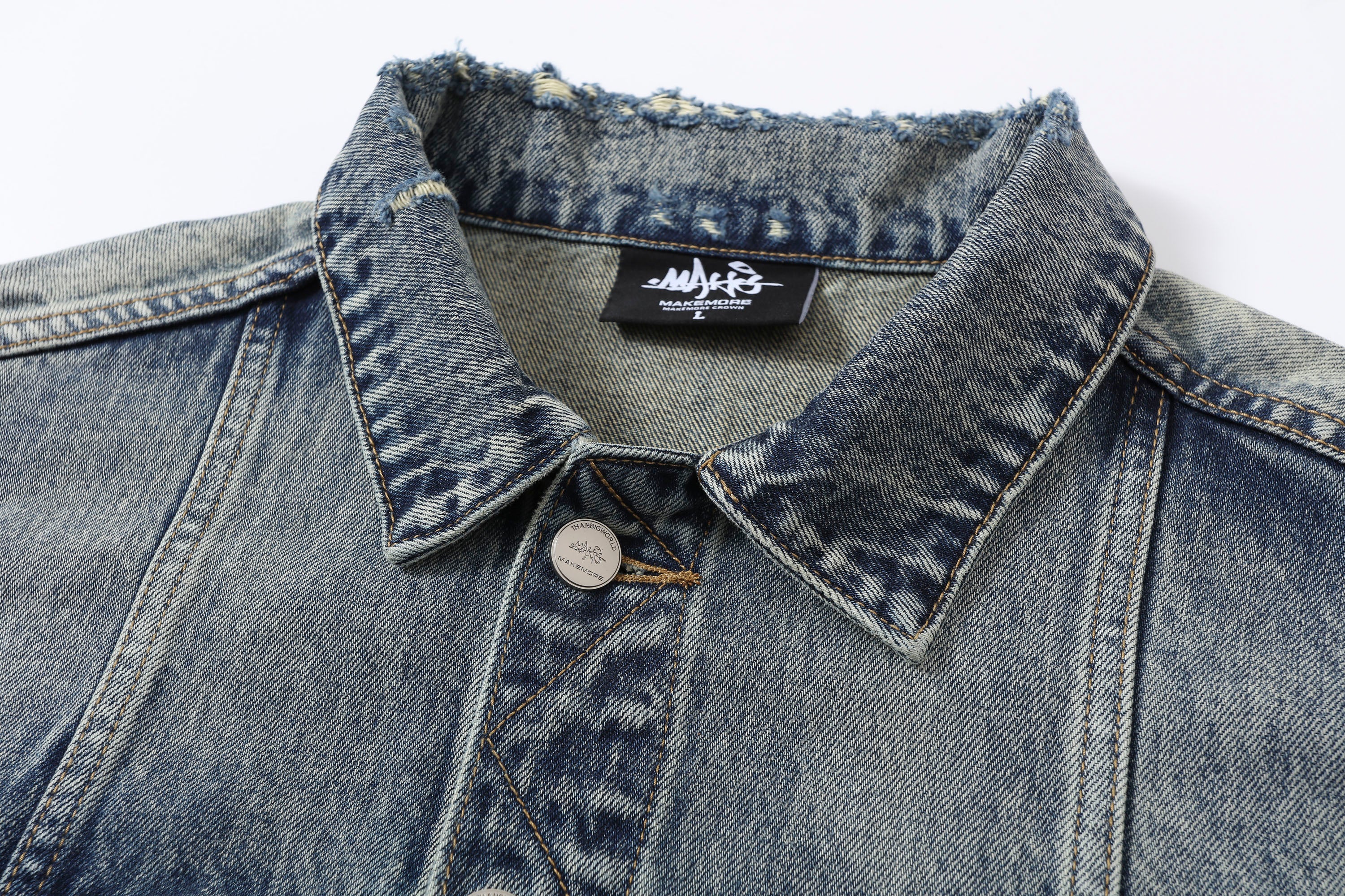 MAKEMORE Retro Distressed Ripped Denim Jacket