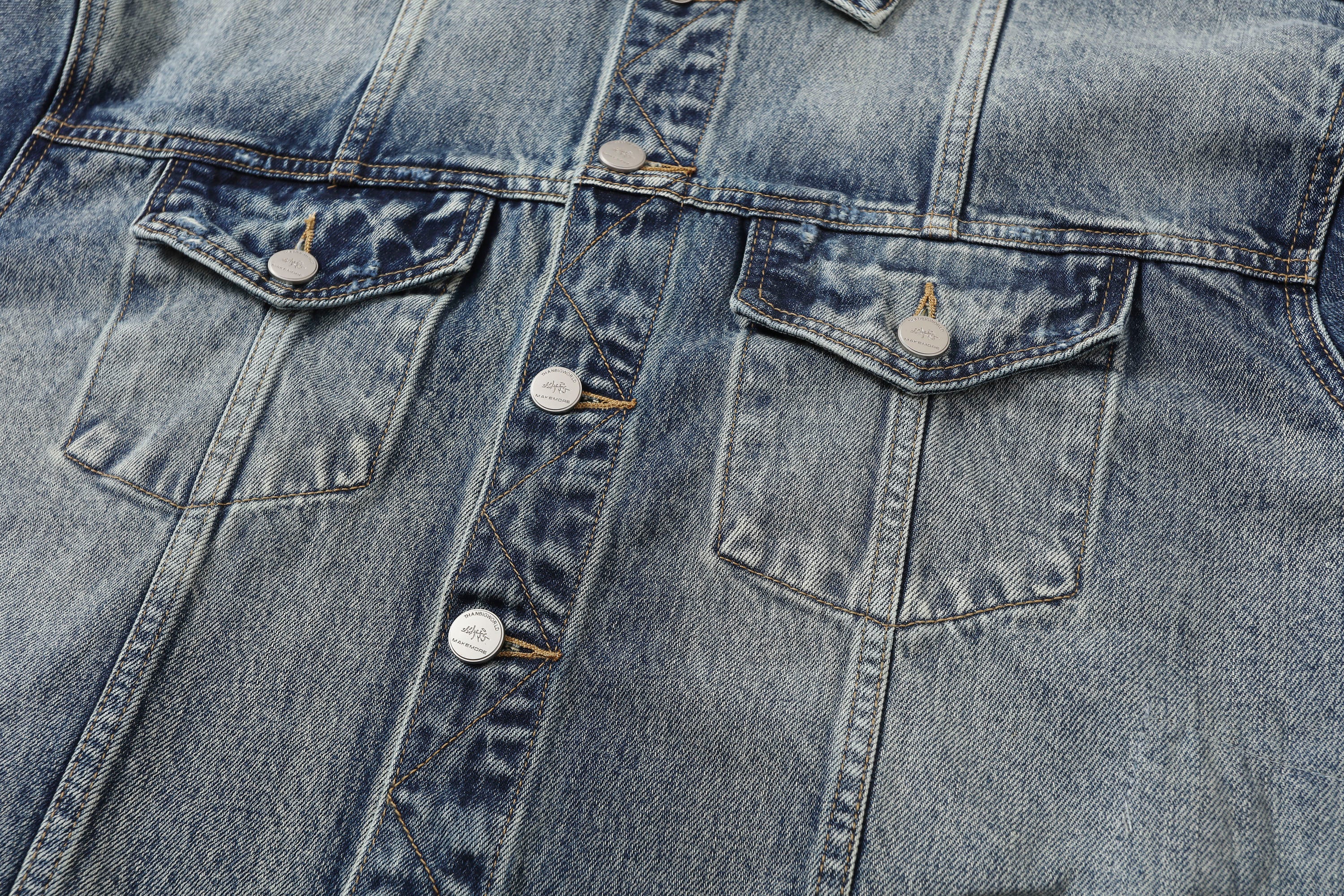 MAKEMORE Retro Distressed Ripped Denim Jacket