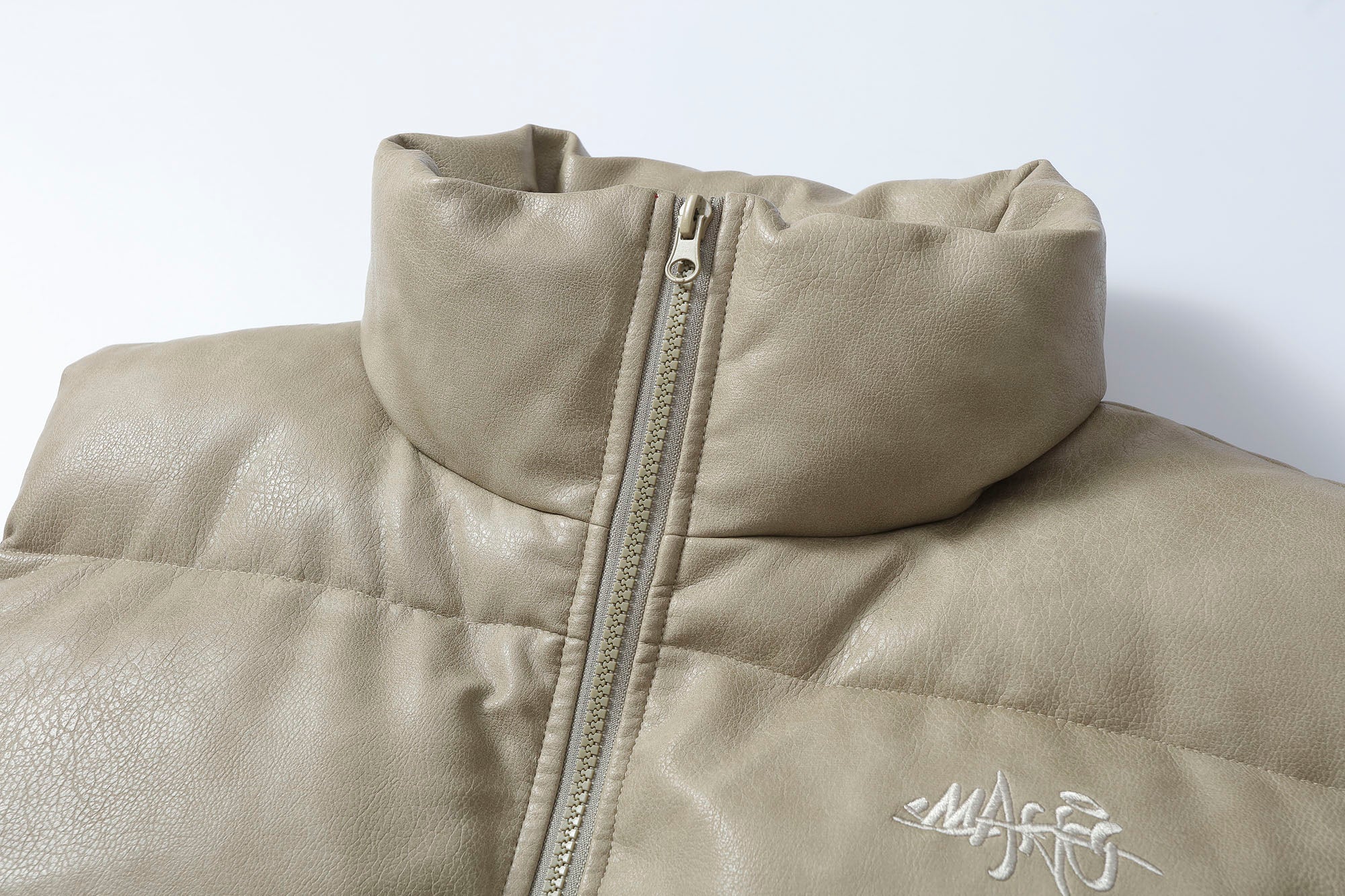 MAKEMORE PU Embossed LOGO Puffer Vest