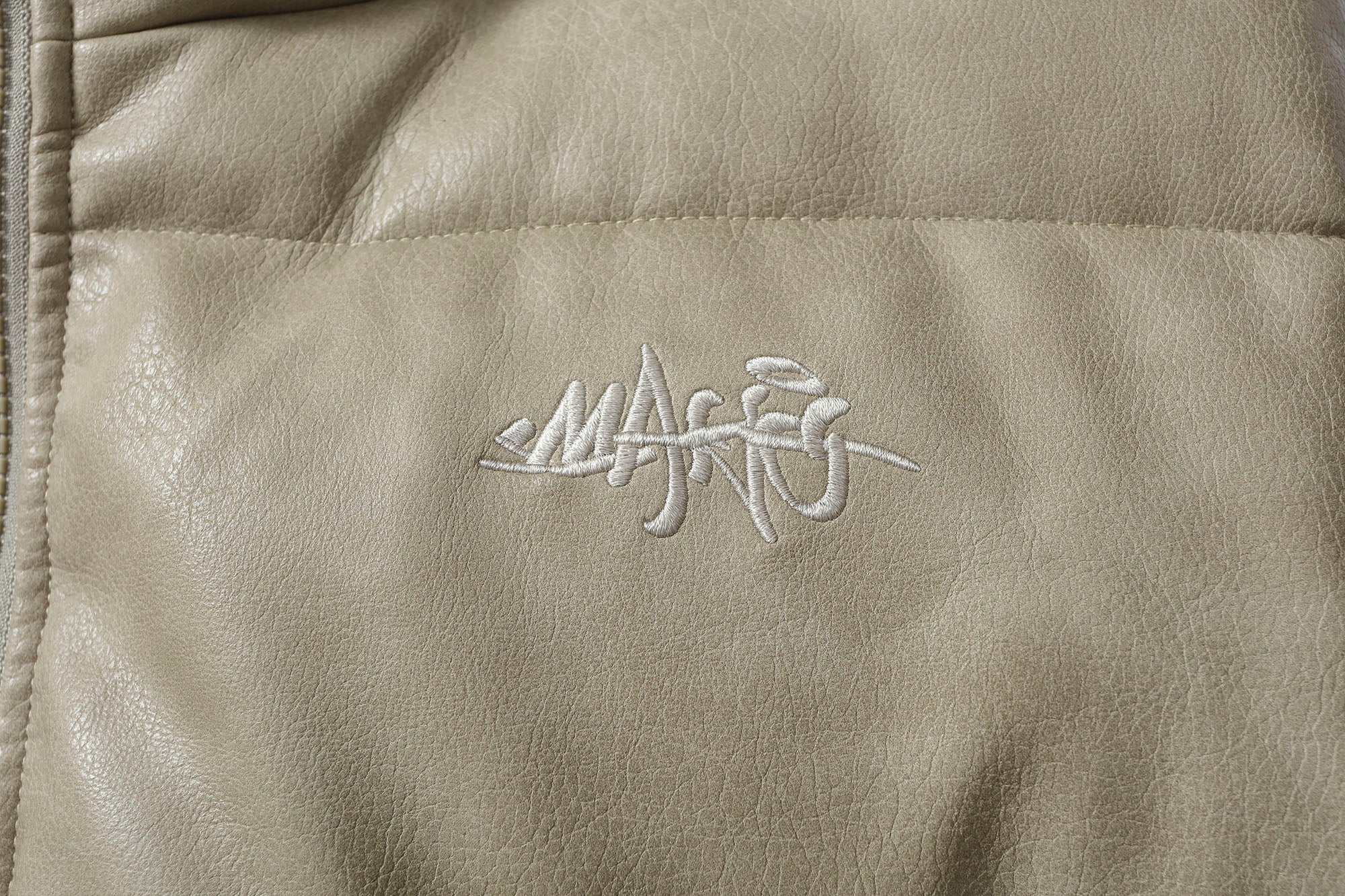 MAKEMORE PU Embossed LOGO Puffer Vest