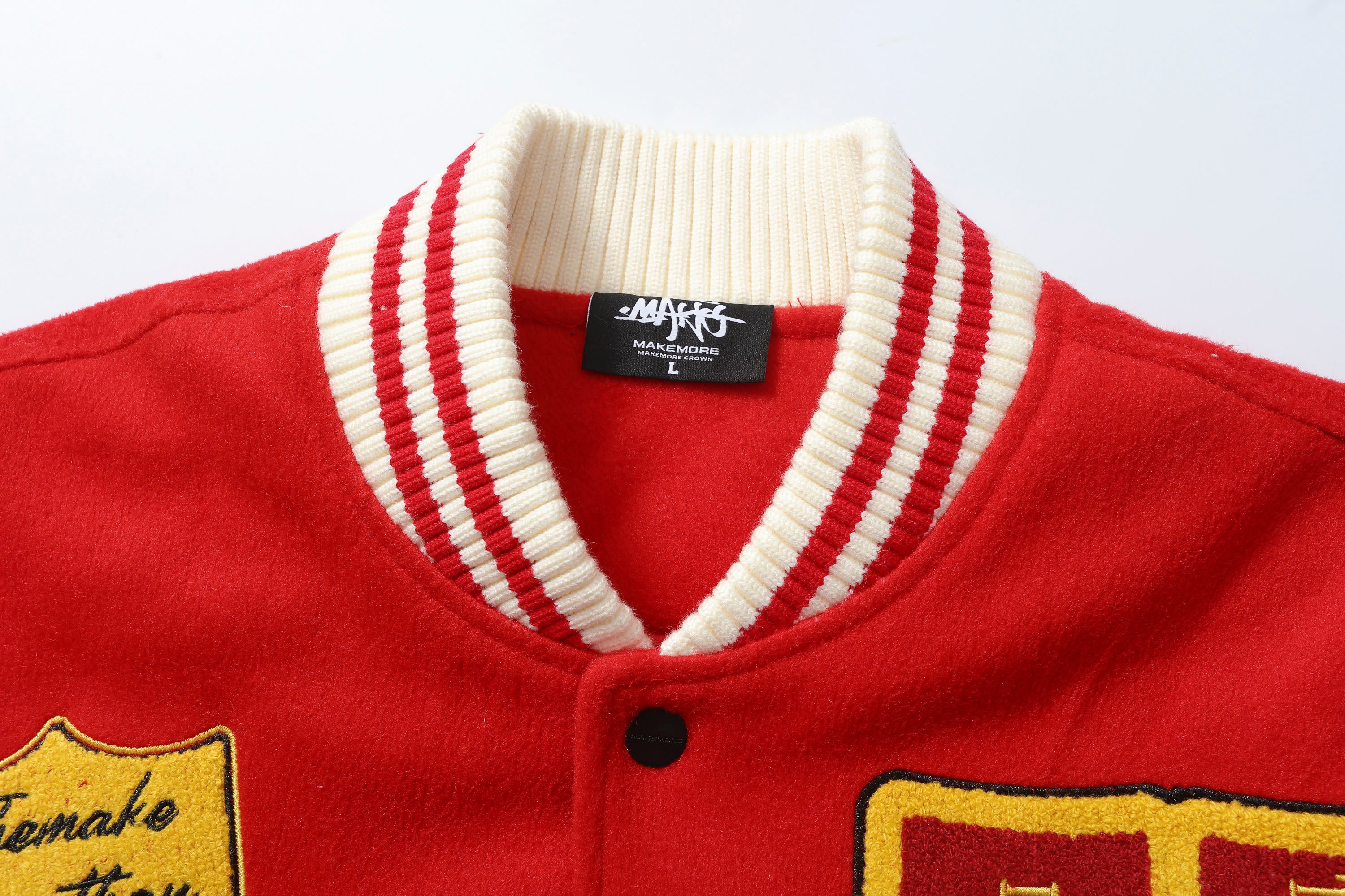 MAKEMORE Boxing Patch PU Sleeve Varsity Jacket