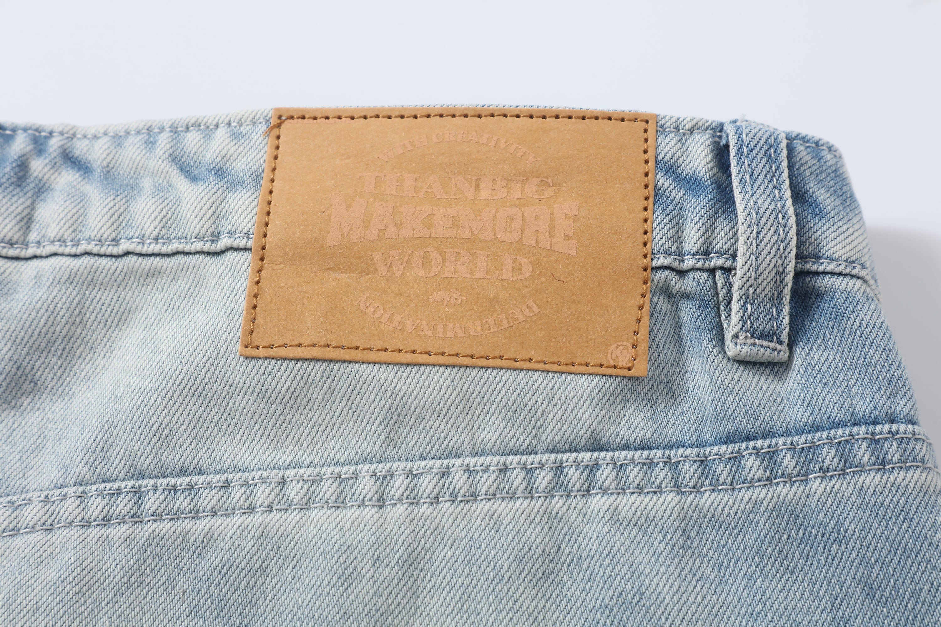 MAKEMORE Retro Washed Stripe Pleated Knees Jeans, premium urban and streetwear designers apparel on PROJECTISR.com, MAKEMORE