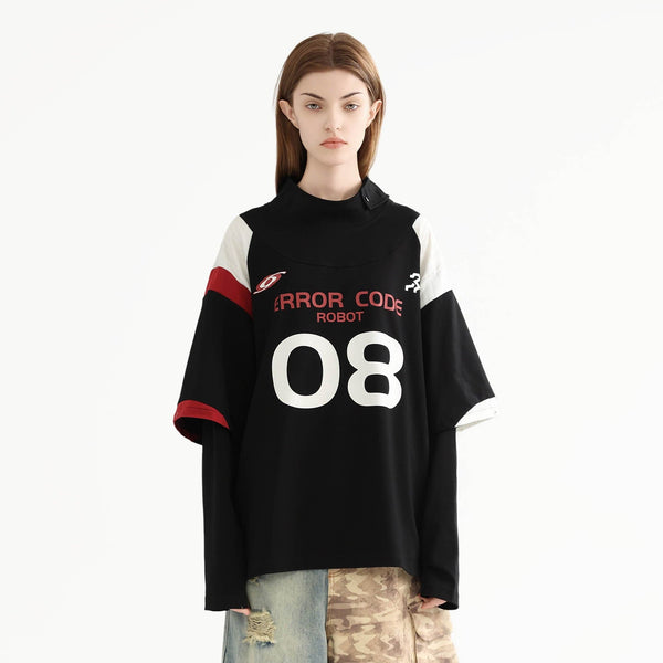 ★Ader Error★2024AW★Dimension Ball Product. 128★2色 ERROR CODE ROBOT Button-Seam Contrast Detachable-Sleeve Tee