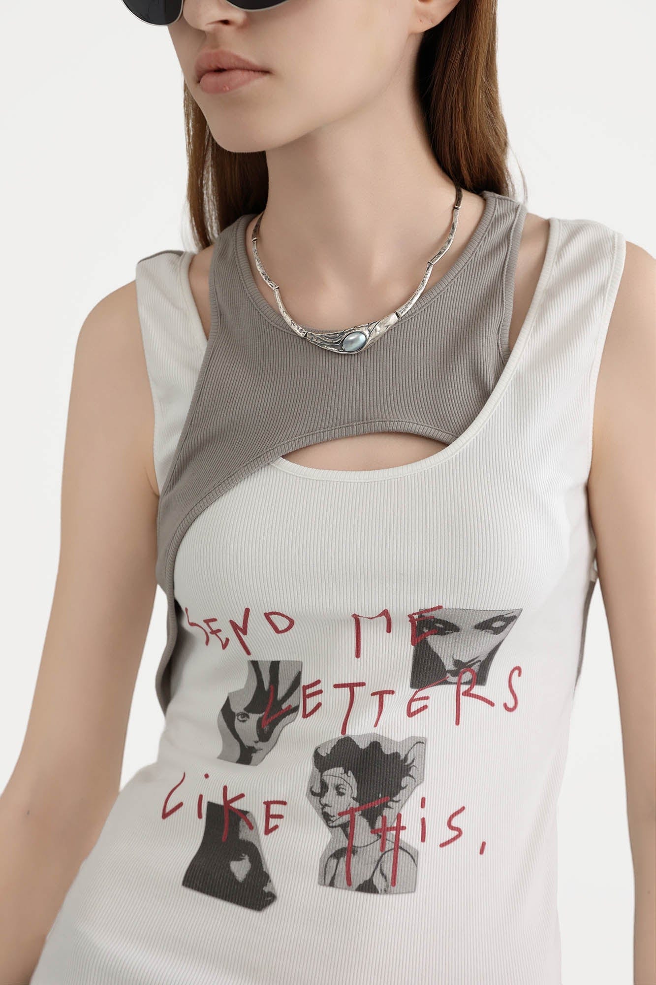 ERROR CODE ROBOT Sketch Collage Asymmetrical Layered Tank Top, premium urban and streetwear designers apparel on PROJECTISR.com, ERROR CODE ROBOT