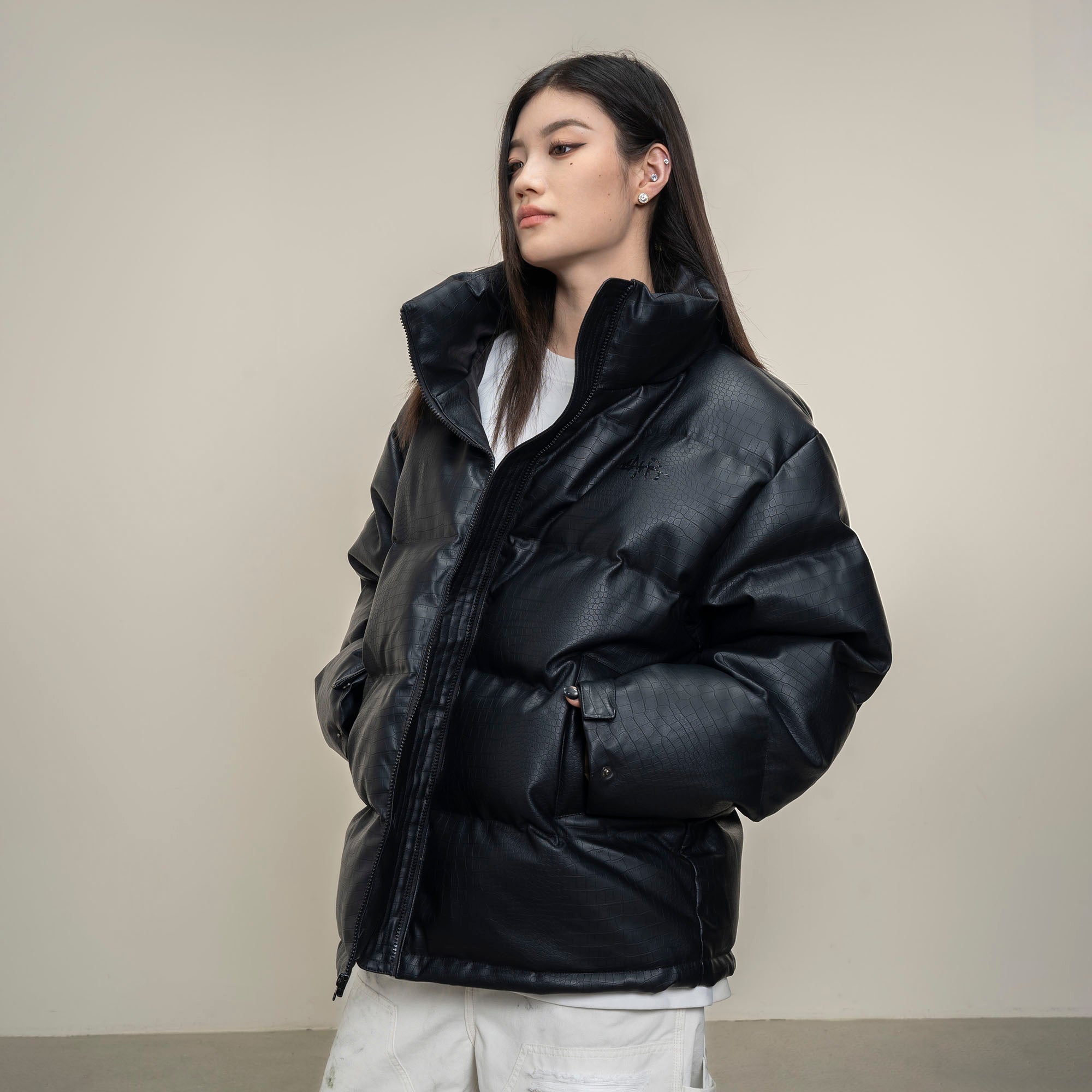 MAKEMORE Croc Embossed PU Down Puffer Jacket