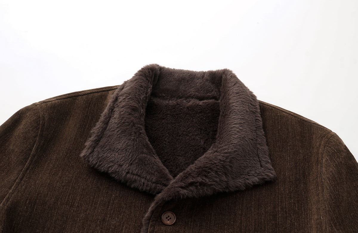 ELETEIZE Chenille Embroidered Faux Rabbit Fur Padded Jacket