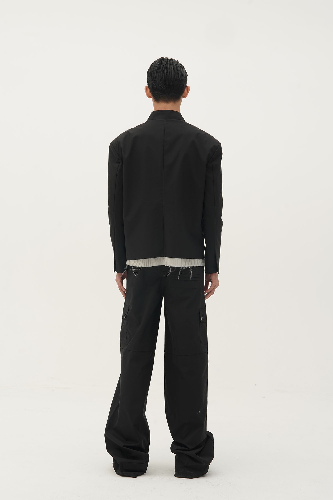 ORAL UTOPIA Faux Layered Hem Mandarin Collar Jacket