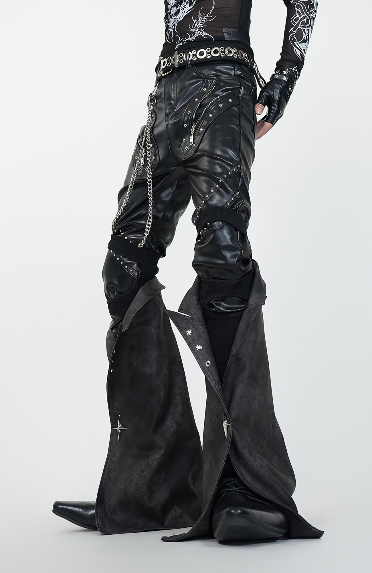 VE2 Convertible Moto Faux Leather Flare Pants