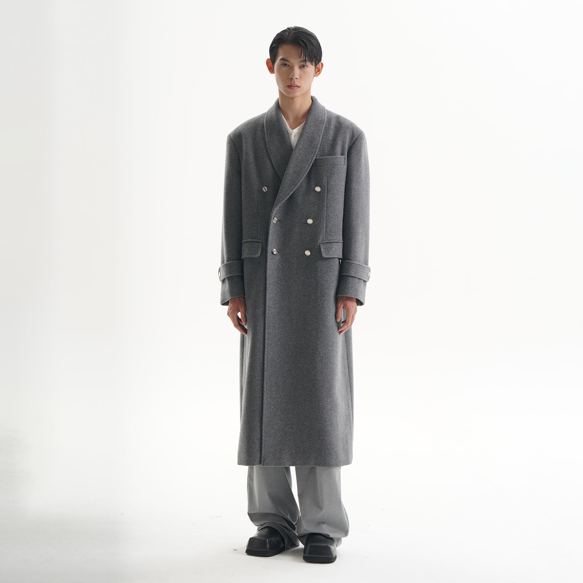 ORAL UTOPIA Wool Blended Double-Breasted Long Coat