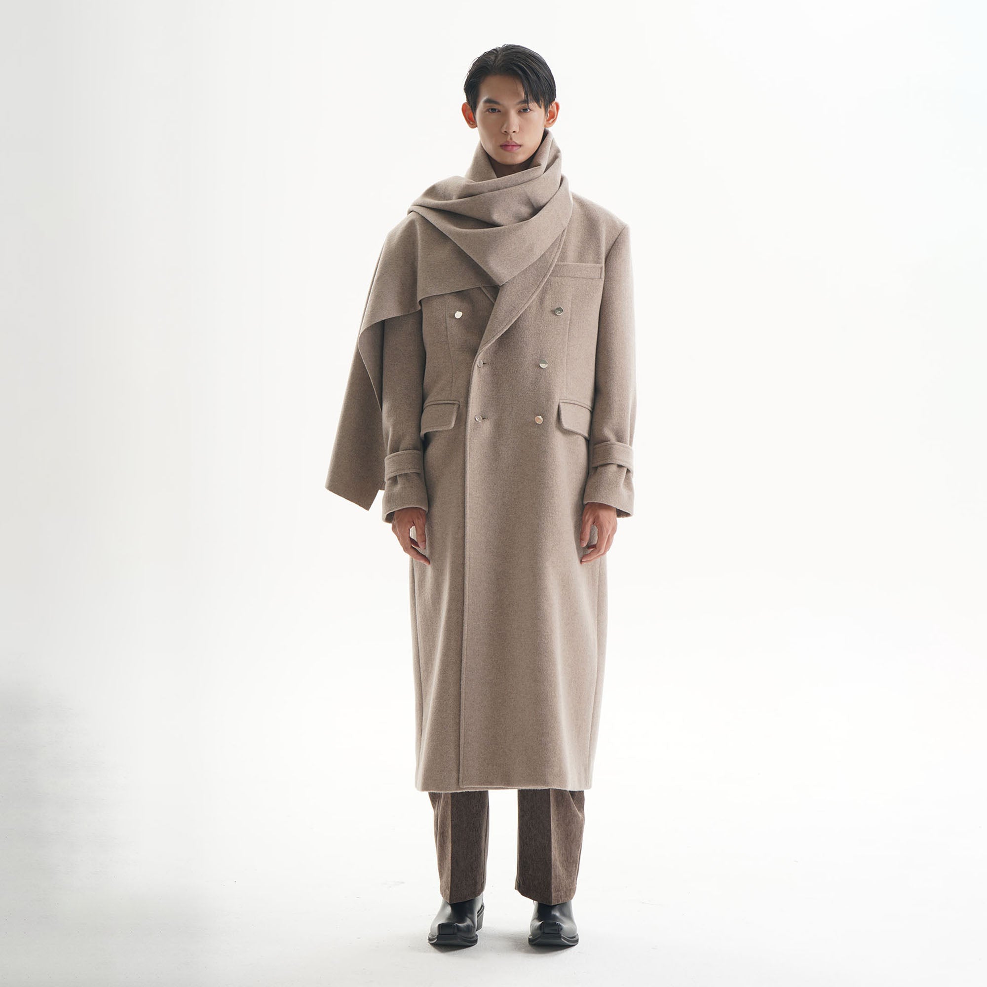 ORAL UTOPIA Wool Blended Double-Breasted Long Coat