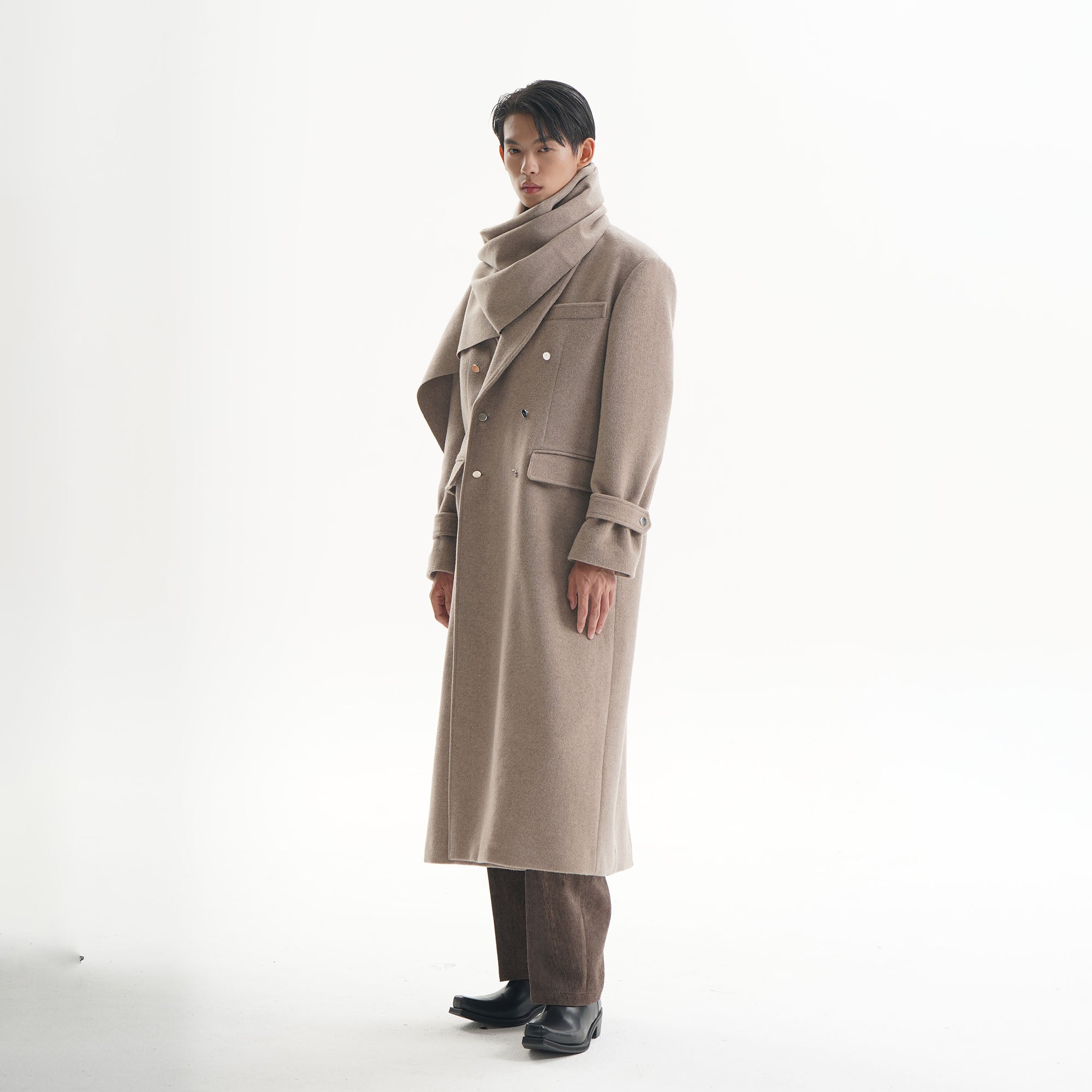 ORAL UTOPIA Wool Blended Double-Breasted Long Coat