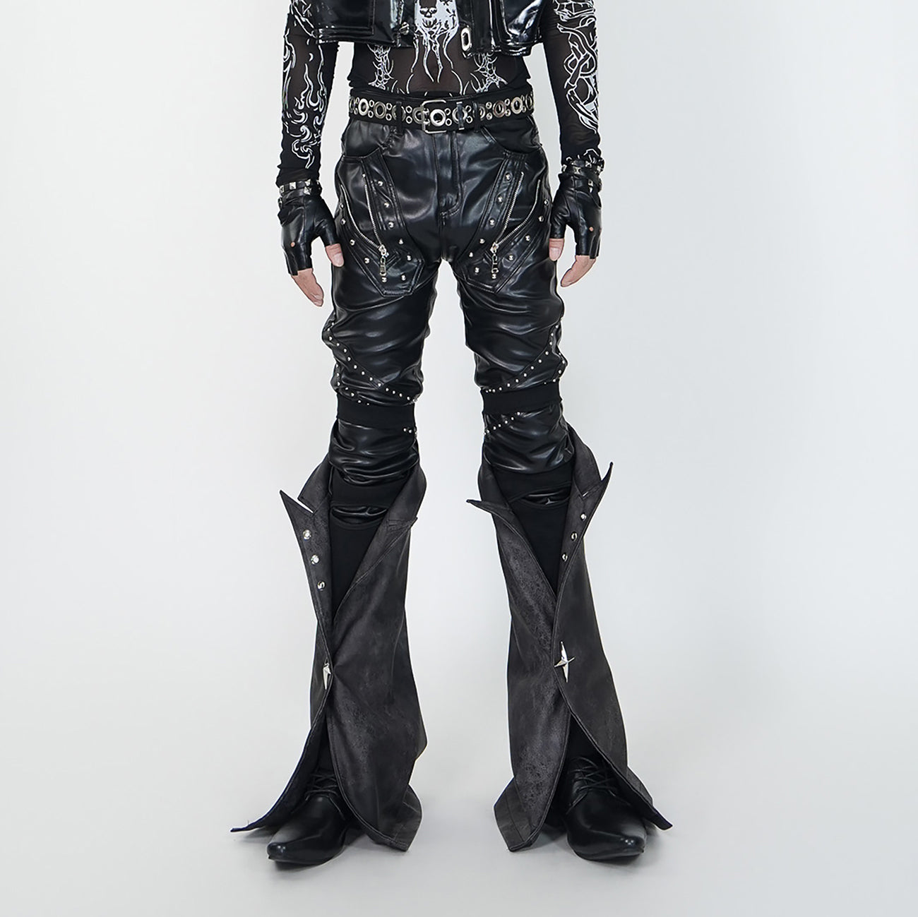 VE2 Convertible Moto Faux Leather Flare Pants