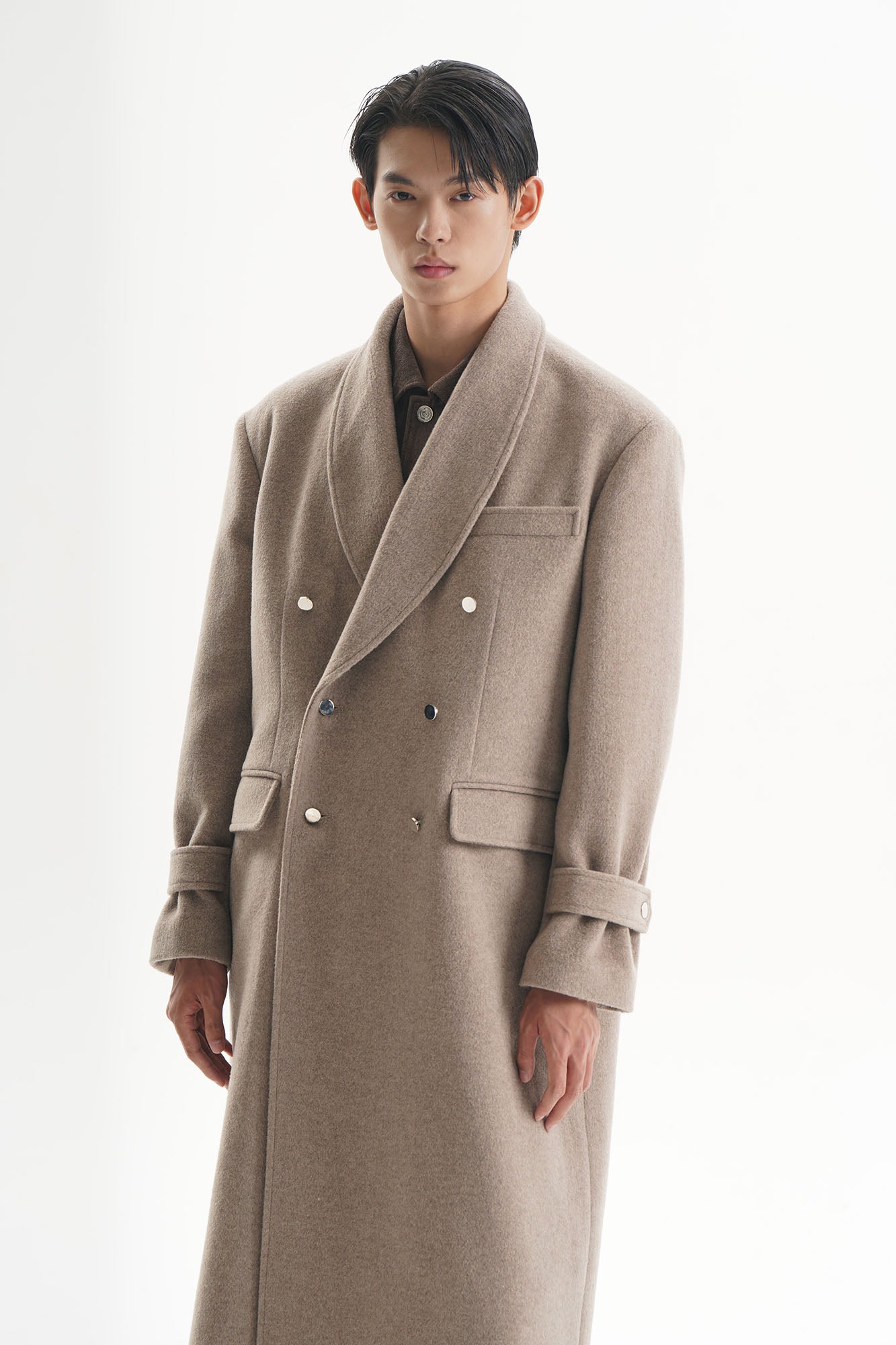 ORAL UTOPIA Wool Blended Double-Breasted Long Coat