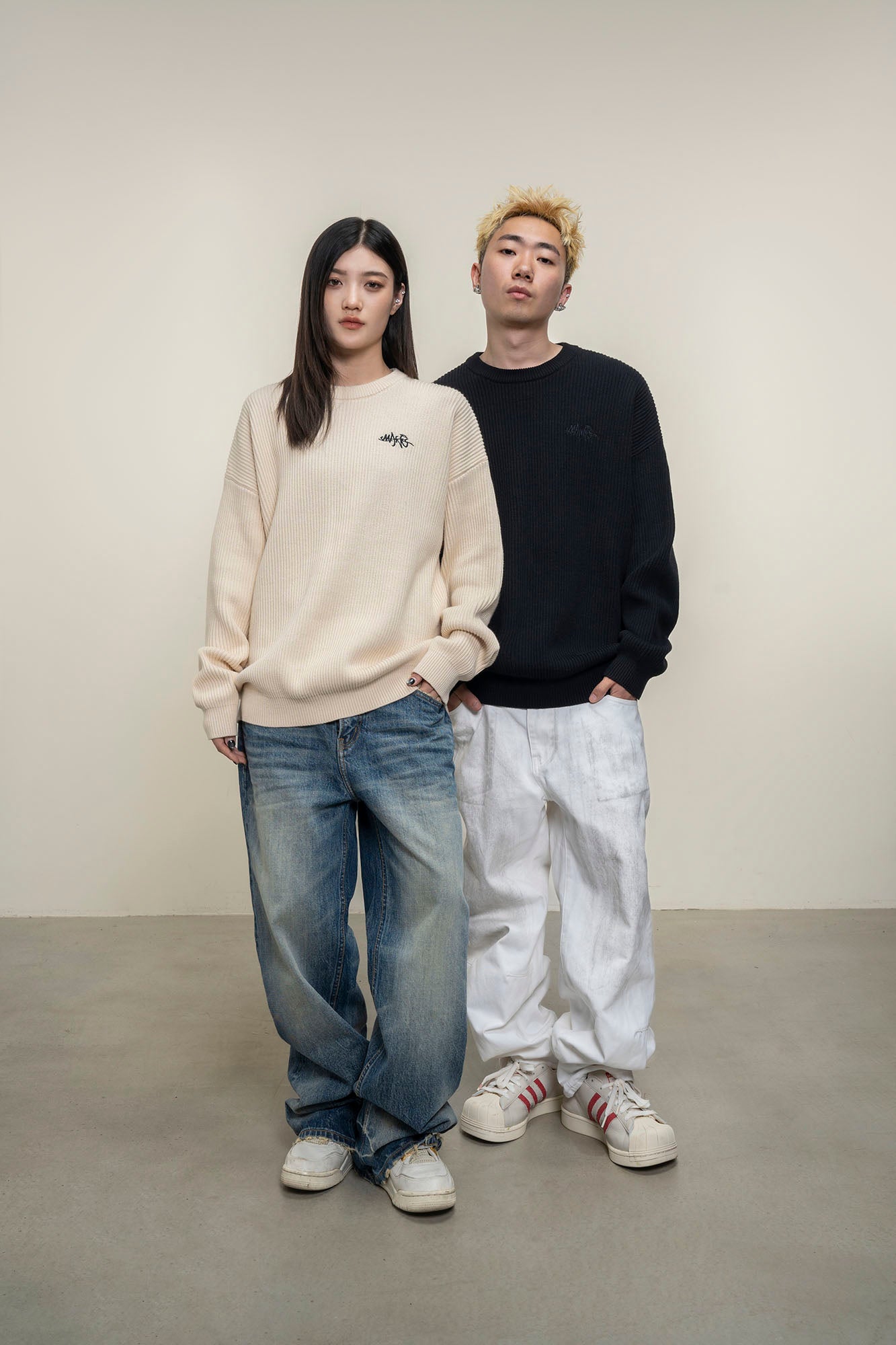 MAKEMORE Embossed Logo Rib Sweater
