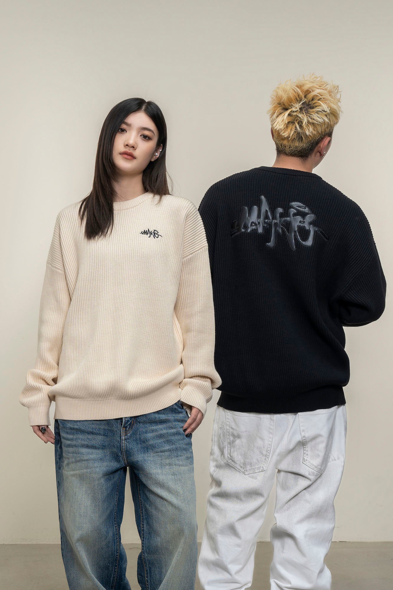 MAKEMORE Embossed Logo Rib Sweater