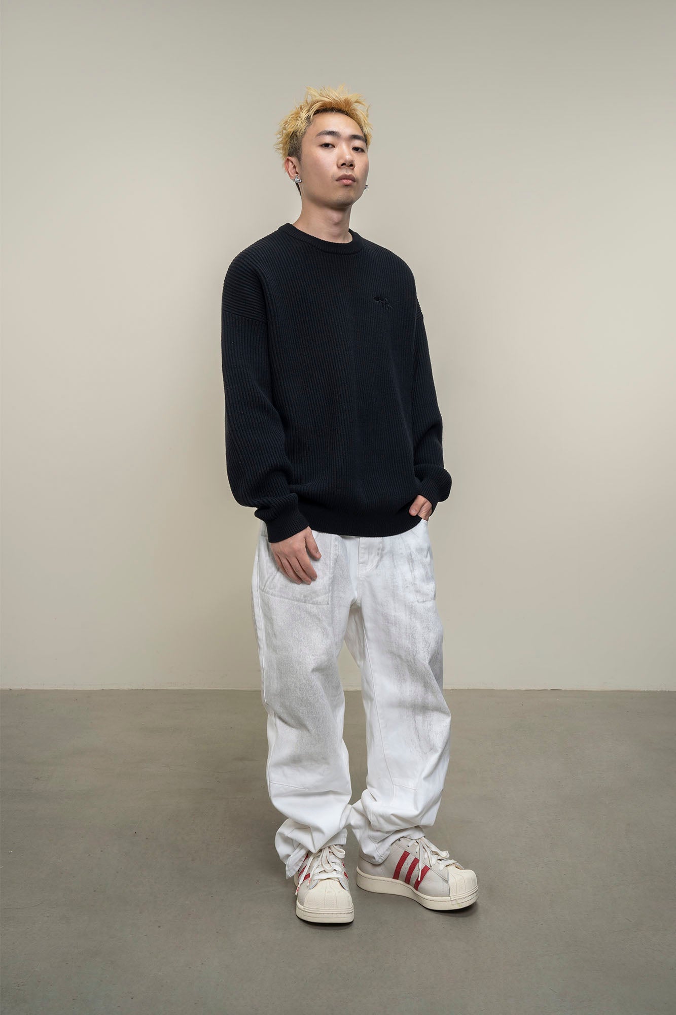 MAKEMORE Embossed Logo Rib Sweater