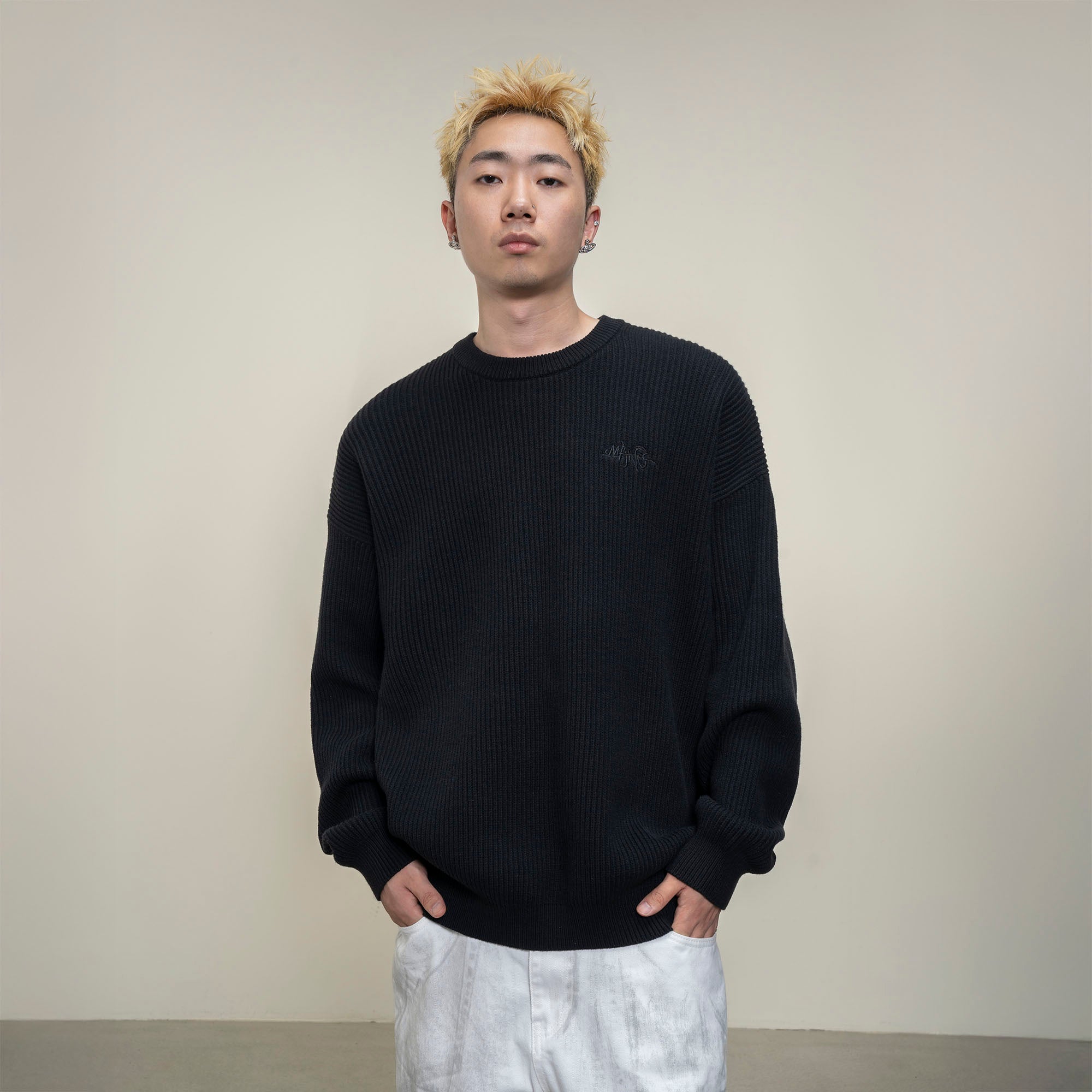 MAKEMORE Embossed Logo Rib Sweater