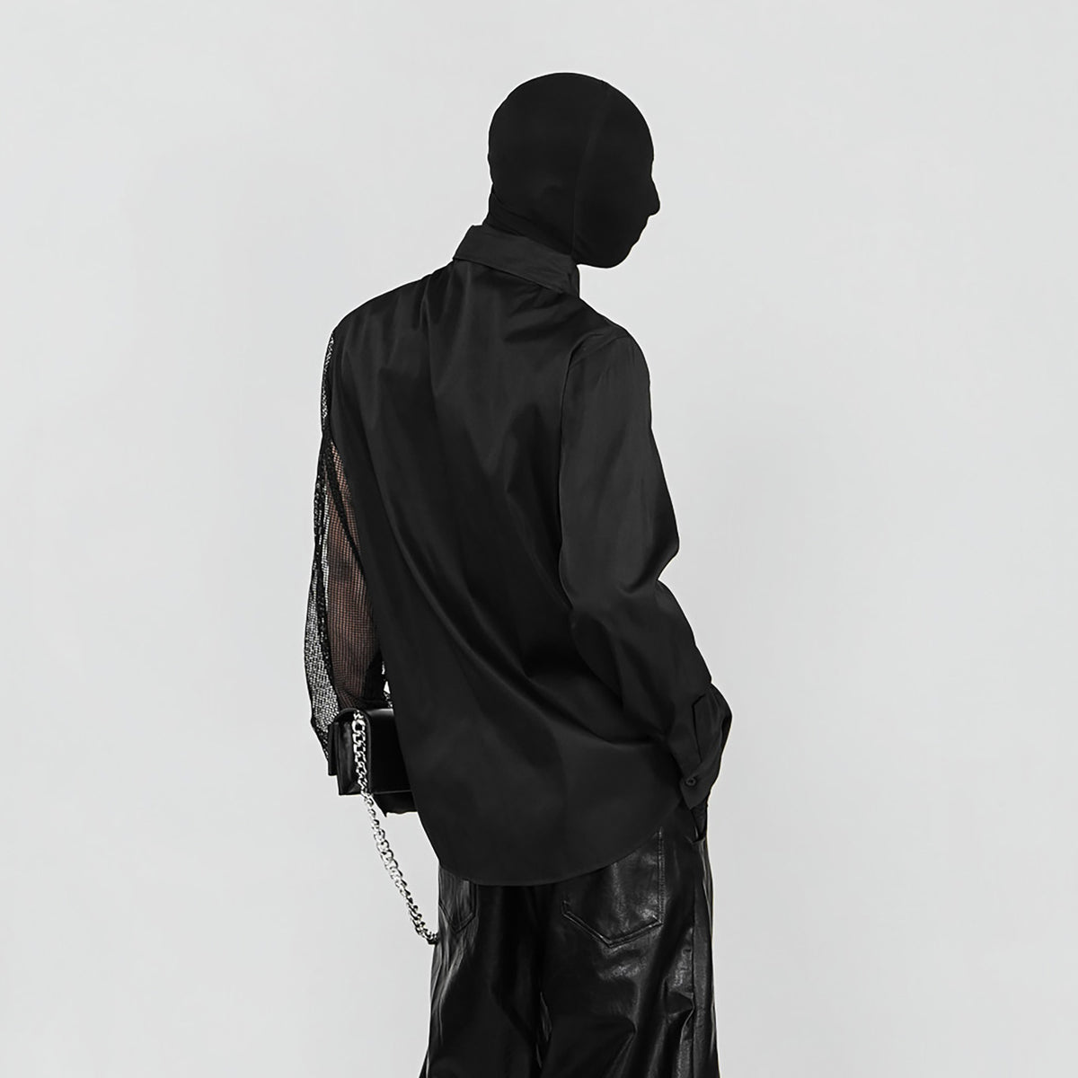 VE2 Deconstructed Mesh-Spliced Long-Sleeve Shirt