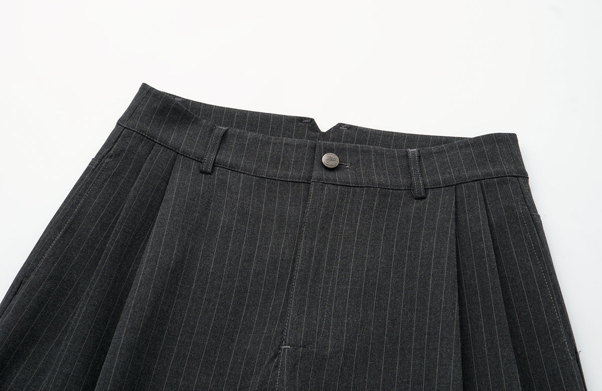 ELETEIZE Pleated Striped Vine Embroidered Wide-Leg Trousers