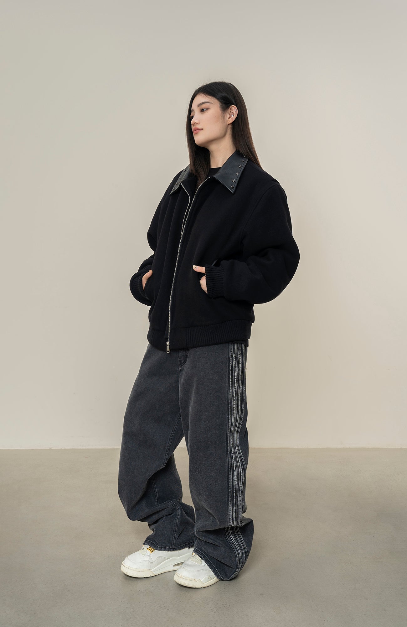 MAKEMORE Studded Collar Wool-Blend Jacket