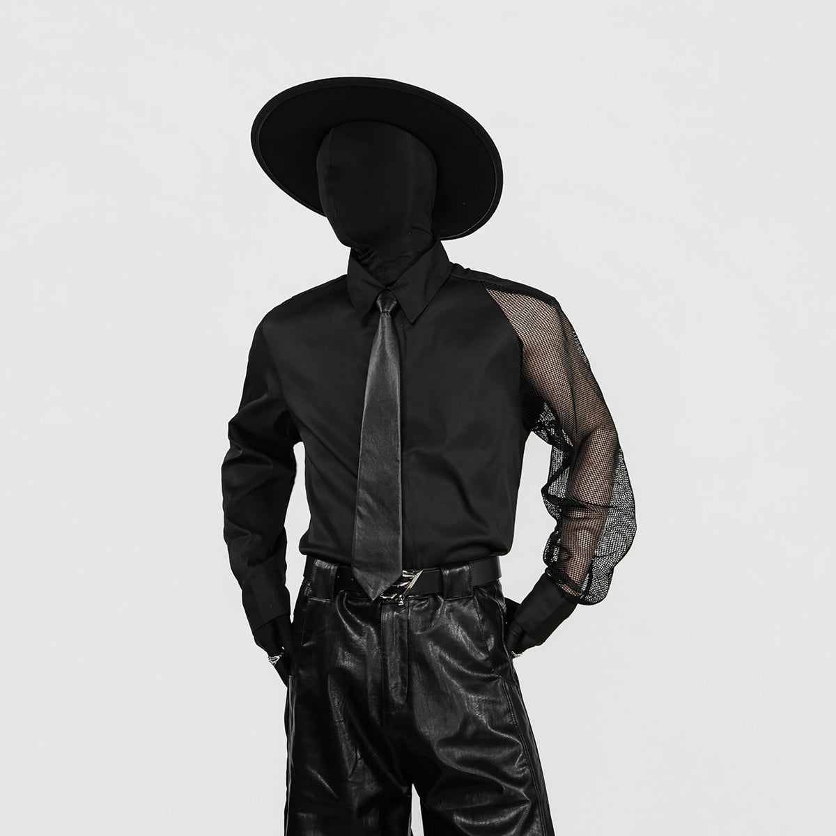 VE2 Deconstructed Mesh-Spliced Long-Sleeve Shirt