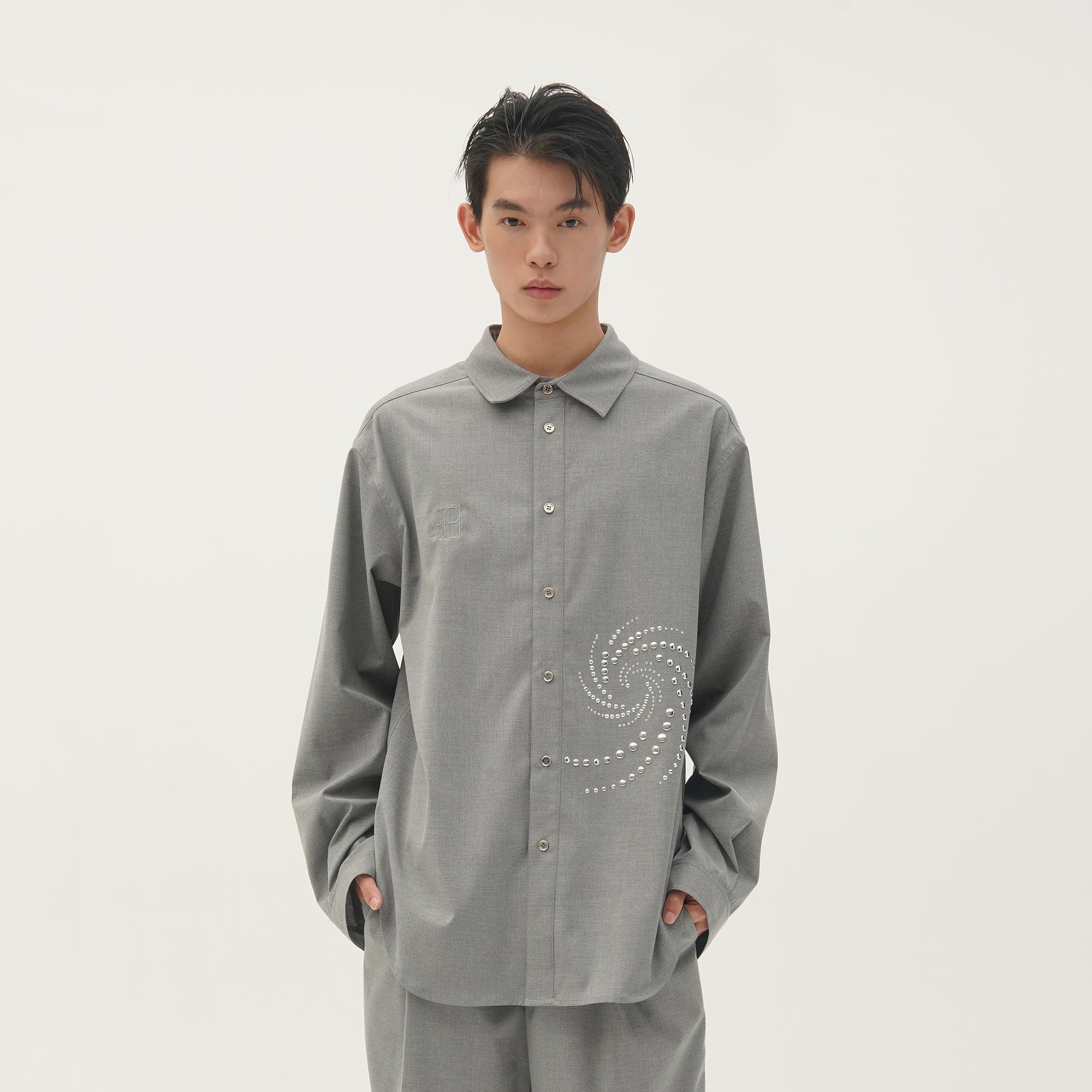 ORAL UTOPIA Spiral Embellished Wool-Blend Shirt