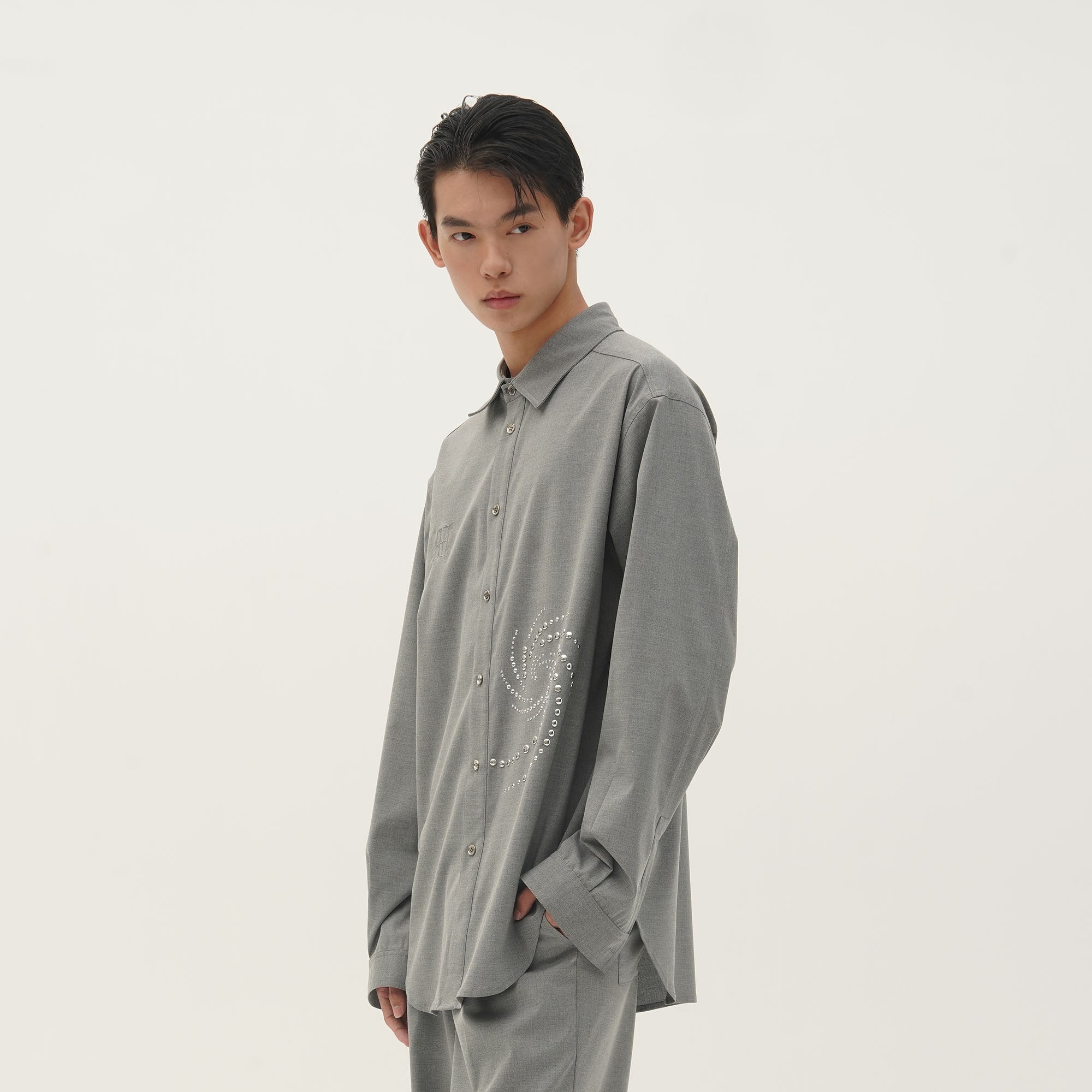 ORAL UTOPIA Spiral Embellished Wool-Blend Shirt
