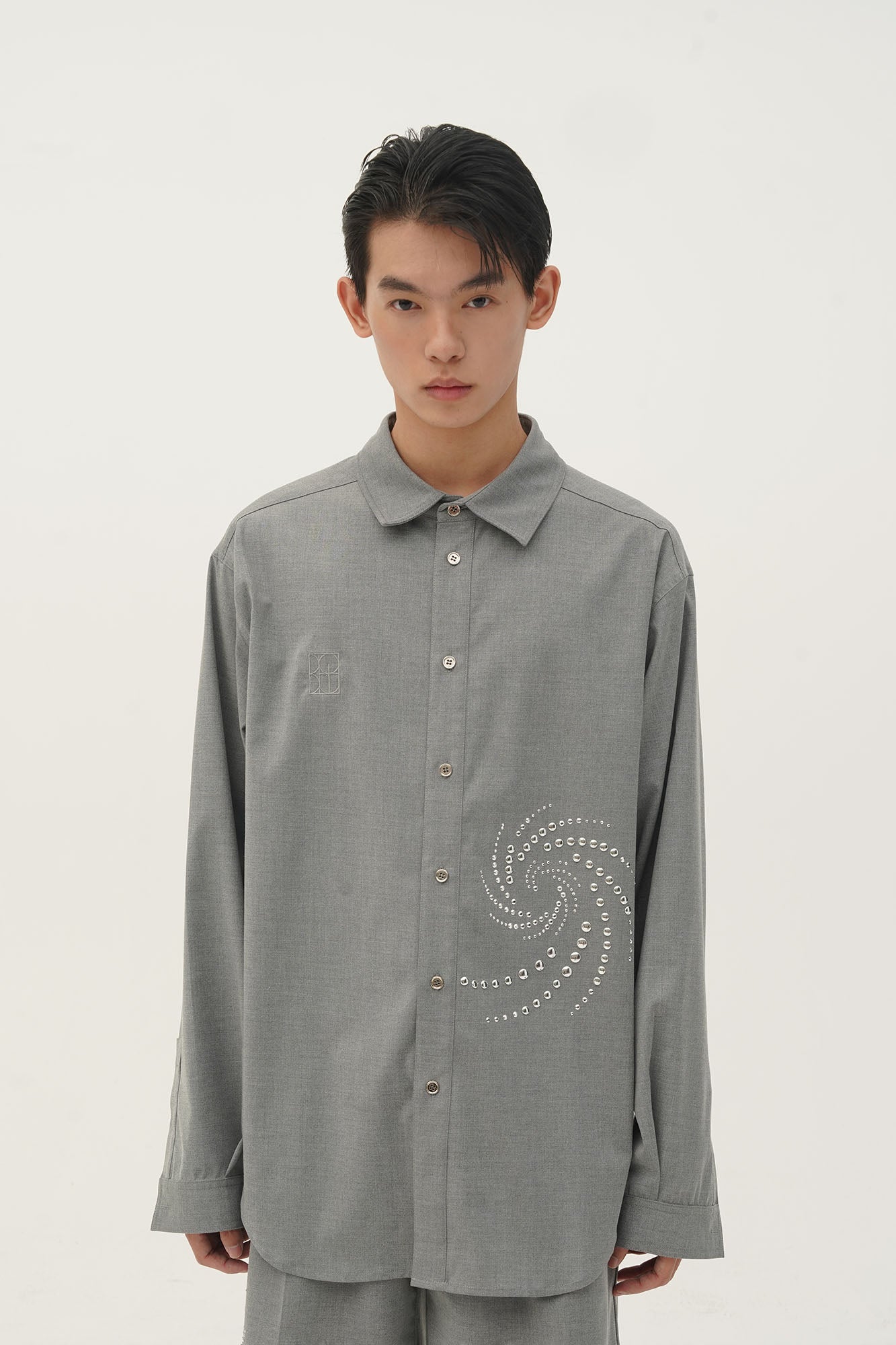 ORAL UTOPIA Spiral Embellished Wool-Blend Shirt