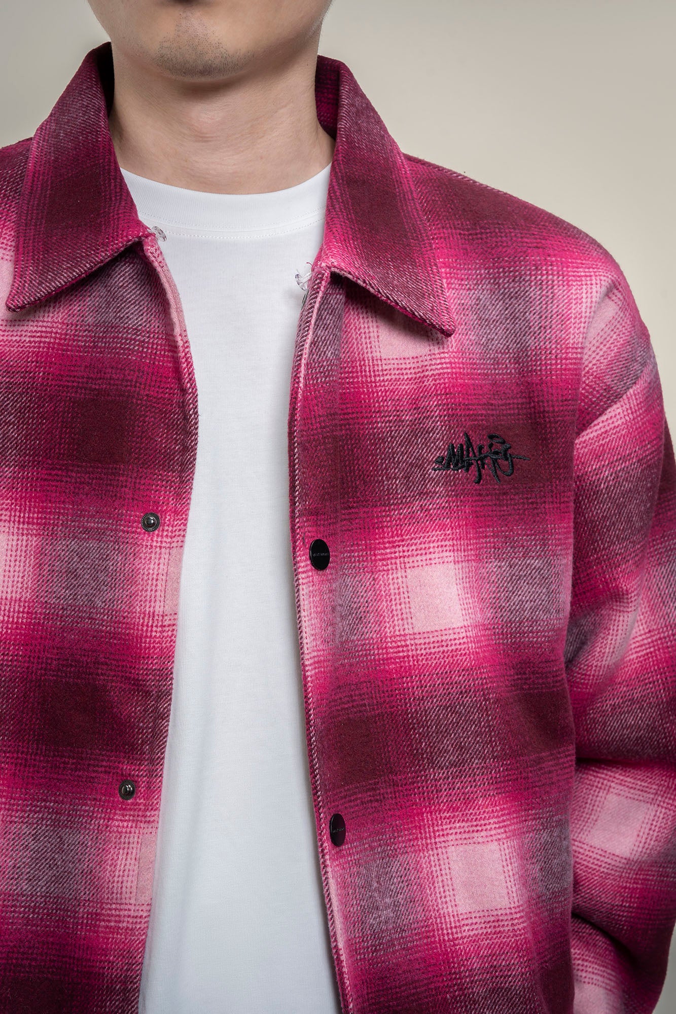 MAKEMORE Detachable Faux Fur Collar Plaid Jacket