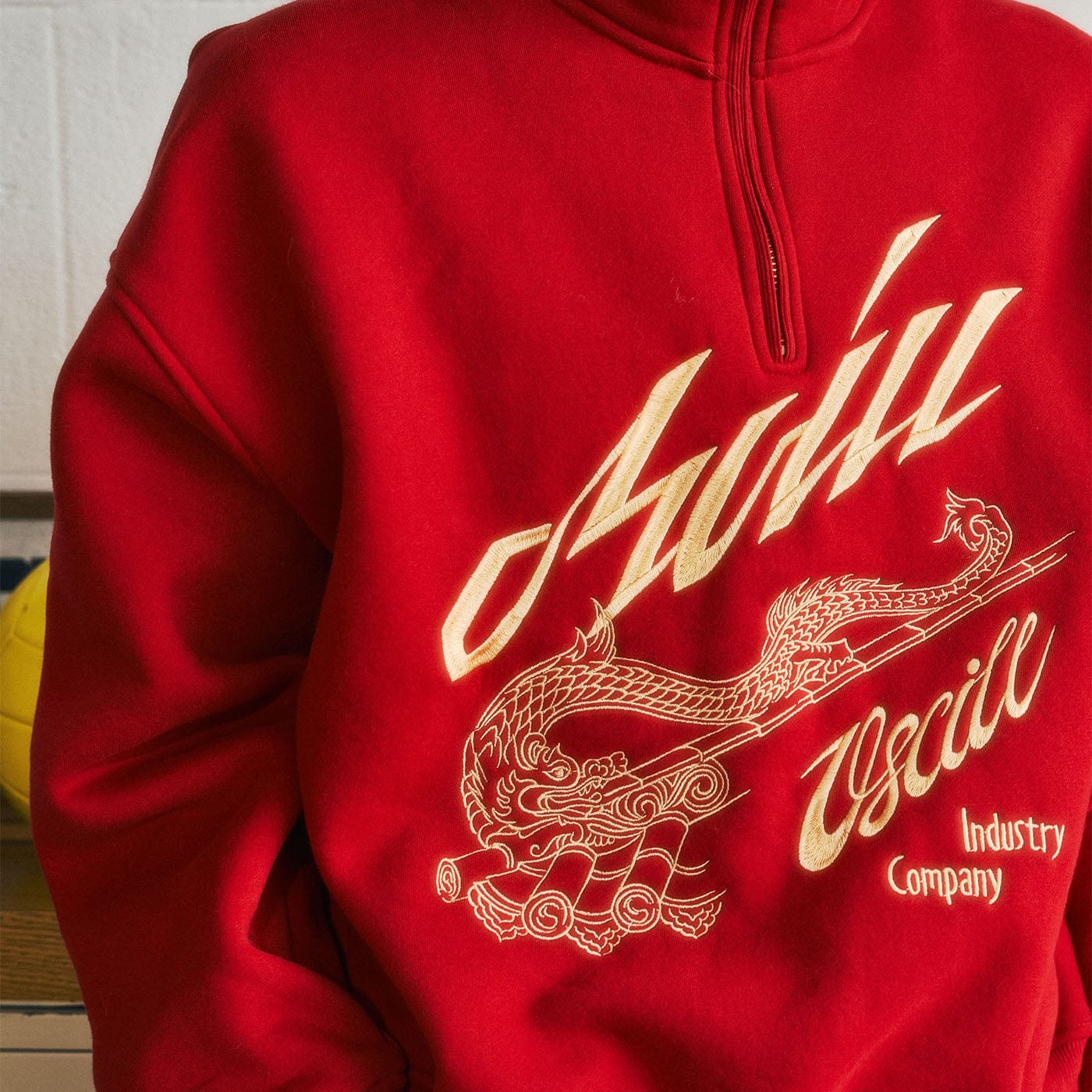 OSCILL Quarter-Zip Dragon Embroidery Sweatshirt, premium urban and streetwear designers apparel on PROJECTISR.com, OSCILL