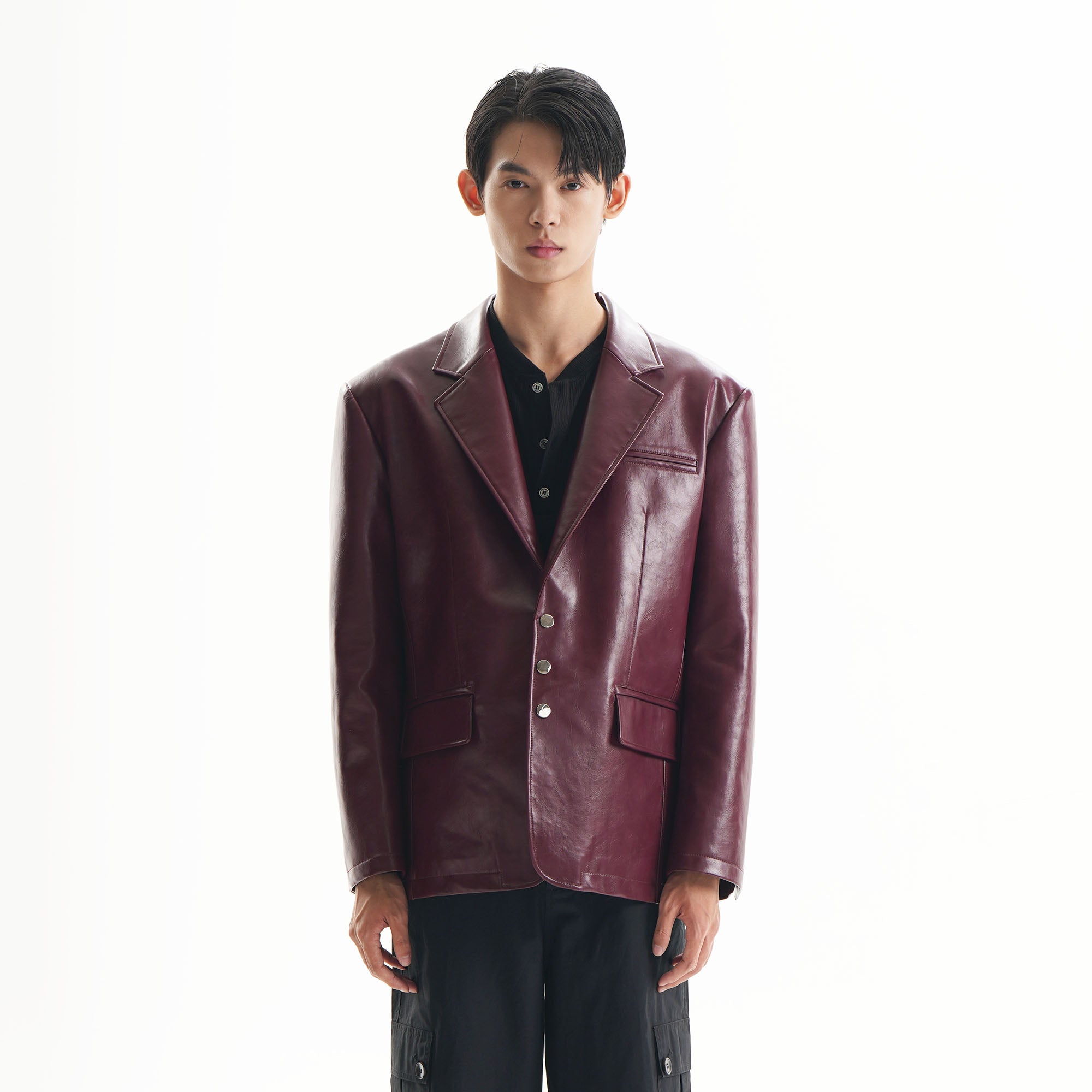 ORAL UTOPIA Glossy PU Blazer Ancora Red, premium urban and streetwear designers apparel on PROJECTISR.com, ORAL UTOPIA