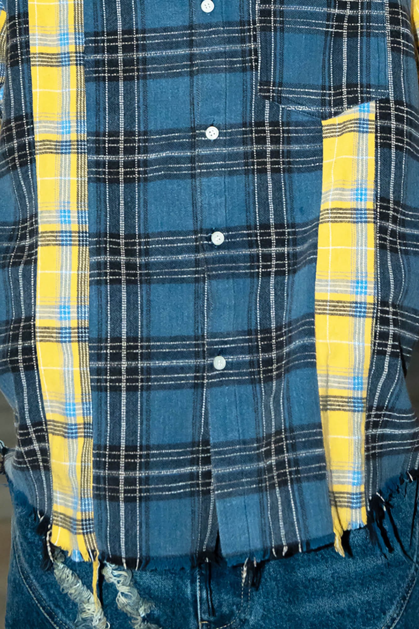 PHANTOMHUNTER Plaid Spliced Frayed Shirt, premium urban and streetwear designers apparel on PROJECTISR.com, PHANTOMHUNTER