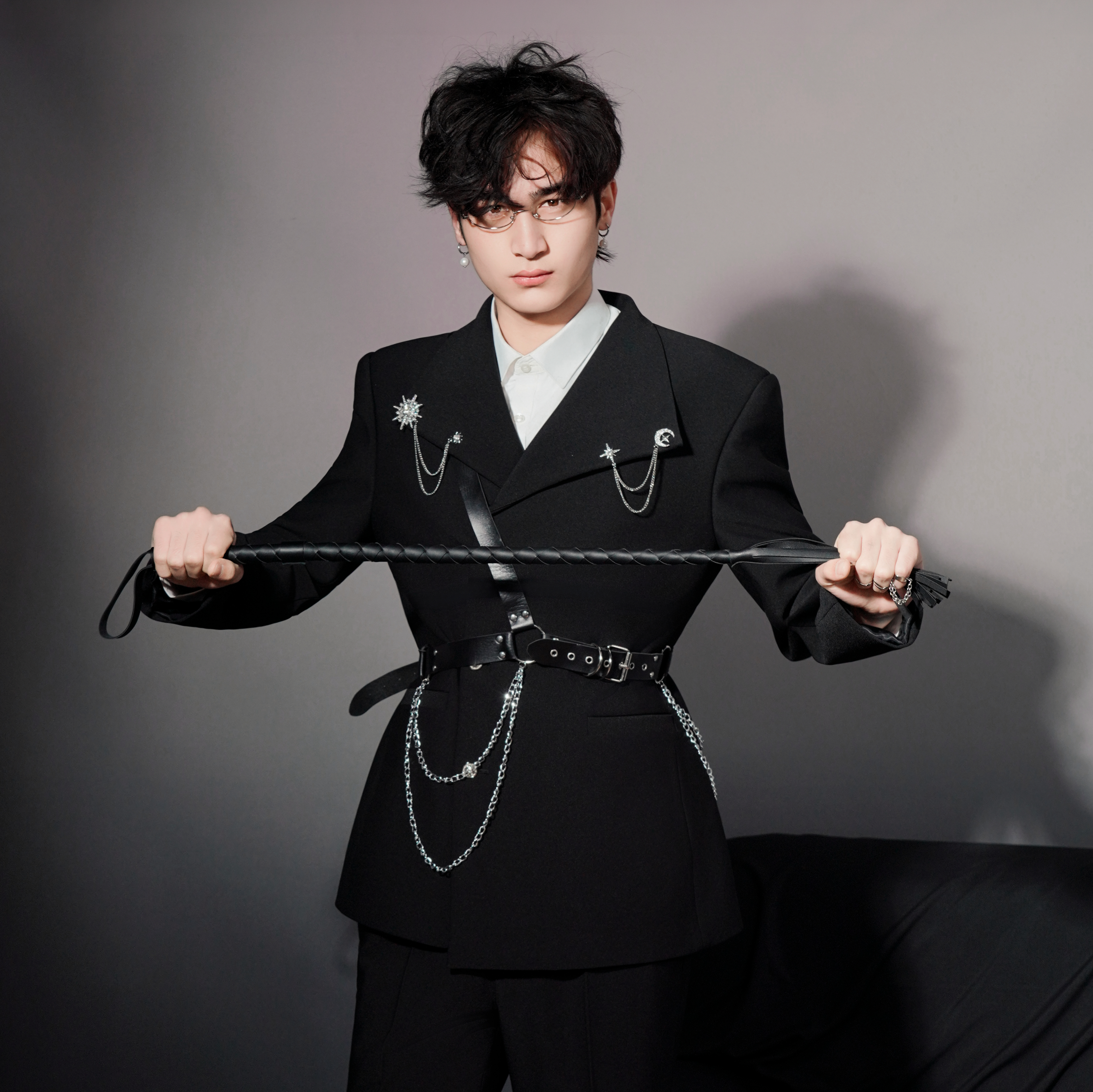 Over Blazer Jacket scenerity 韓国ブランド SHANG JIE Asymmetrical Harness Belt Chain-Drape Blazer