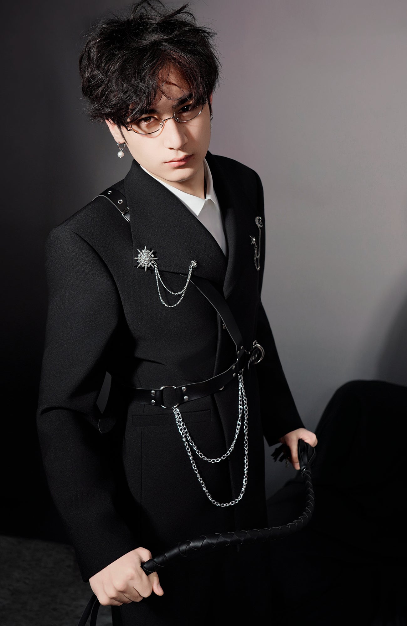 SHANG JIE Asymmetrical Harness Belt Chain-Drape Blazer, premium urban and streetwear designers apparel on PROJECTISR.com, SHANG JIE