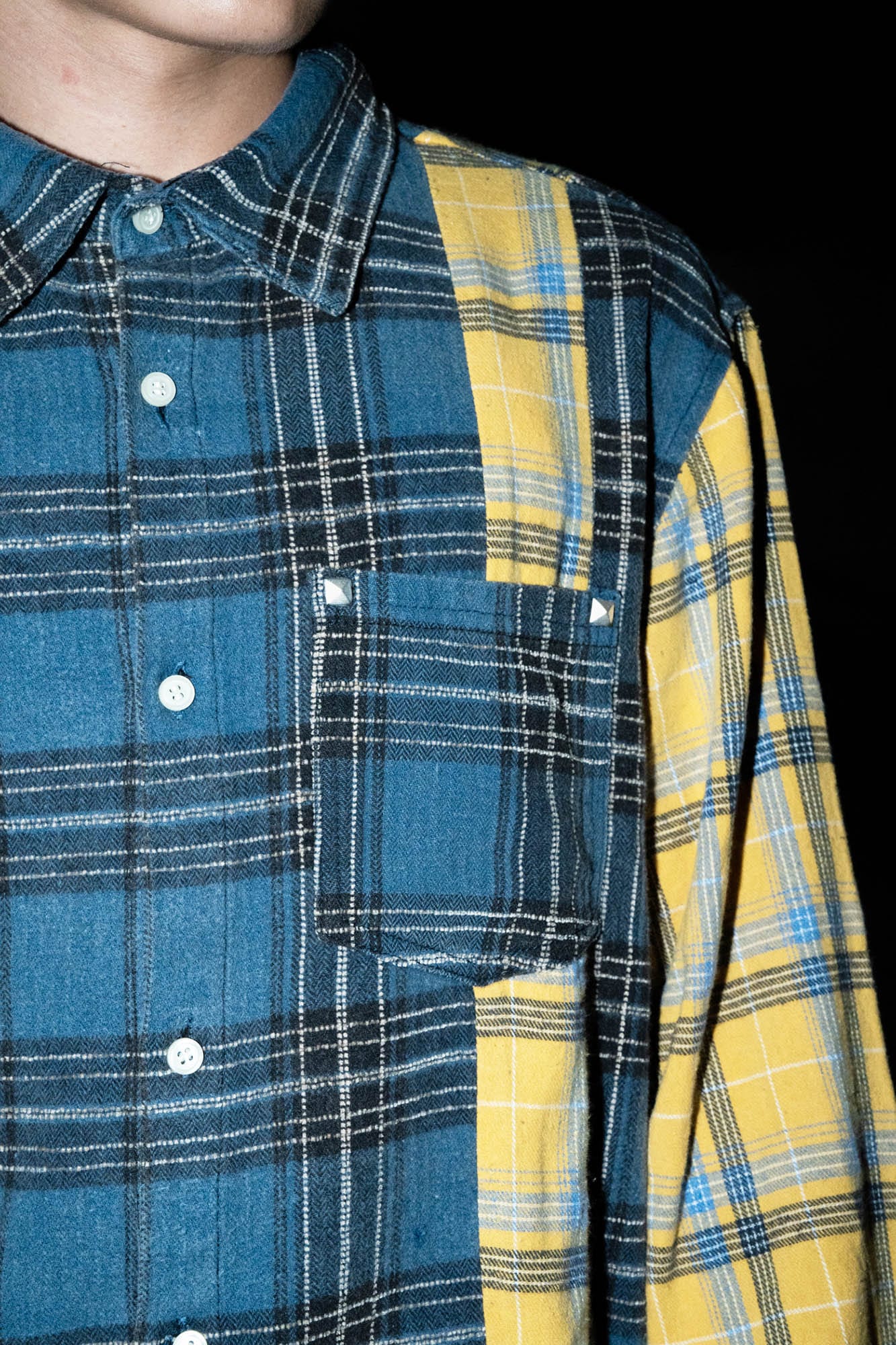 PHANTOMHUNTER Plaid Spliced Frayed Shirt, premium urban and streetwear designers apparel on PROJECTISR.com, PHANTOMHUNTER