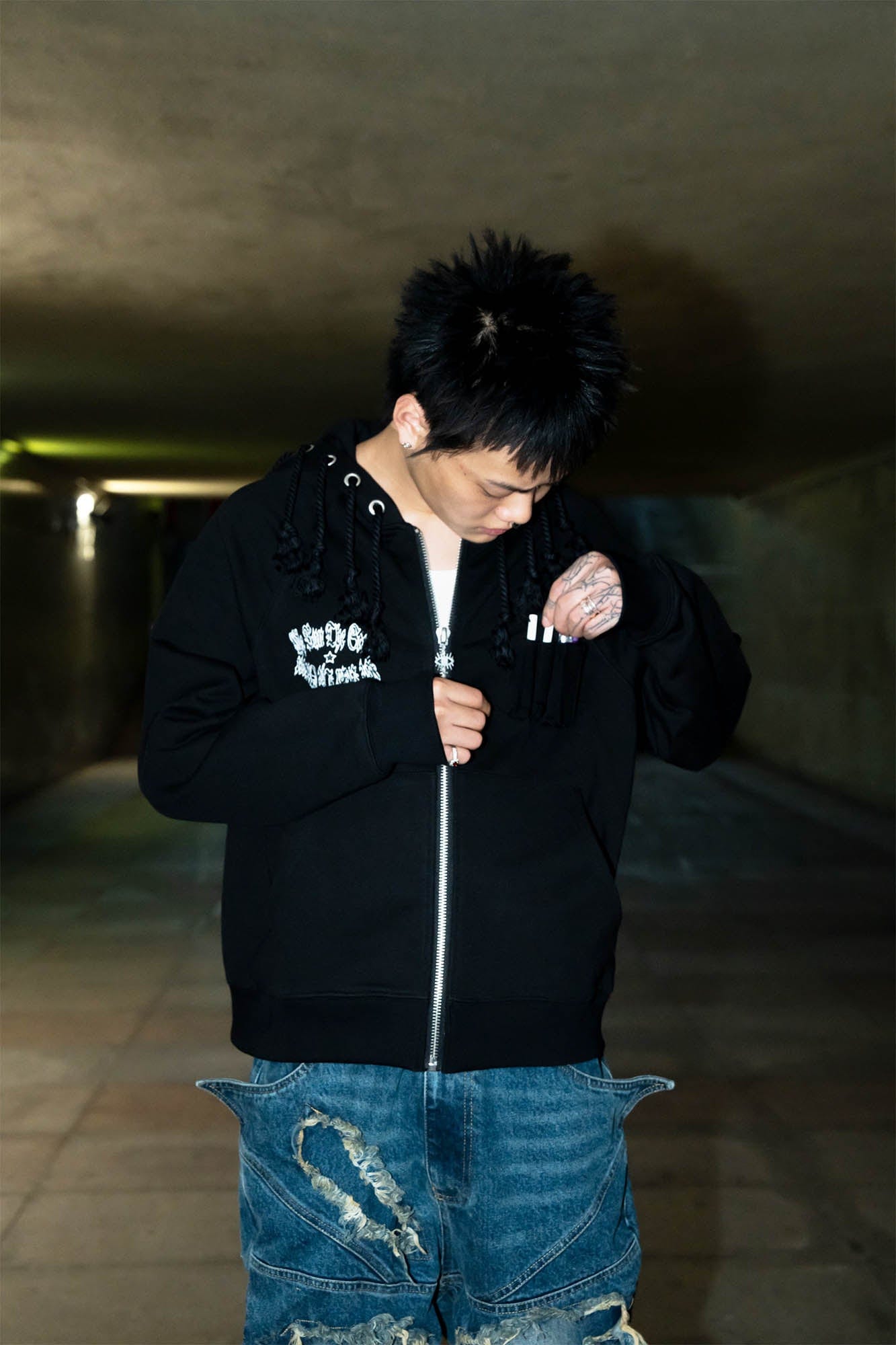 PHANTOMHUNTER Crest Tassel Zip-Up Hoodie, premium urban and streetwear designers apparel on PROJECTISR.com, PHANTOMHUNTER