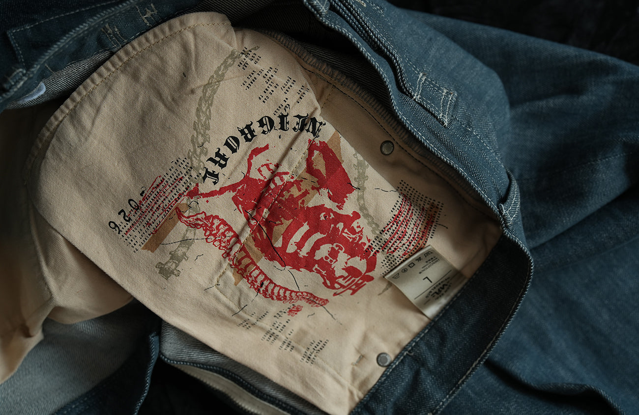 NEIGBORL Back-Buckle Washed Raw Denim Pants, premium urban and streetwear designers apparel on PROJECTISR.com, NEIGBORL