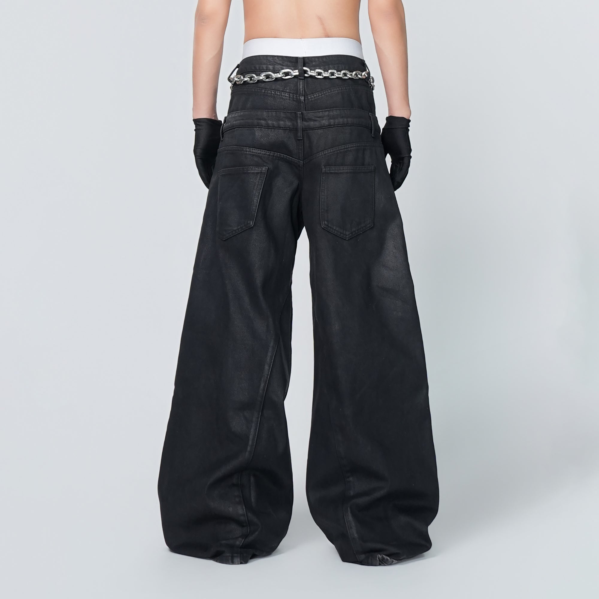 VE2 Coated Double Waist Wide-Leg Jeans