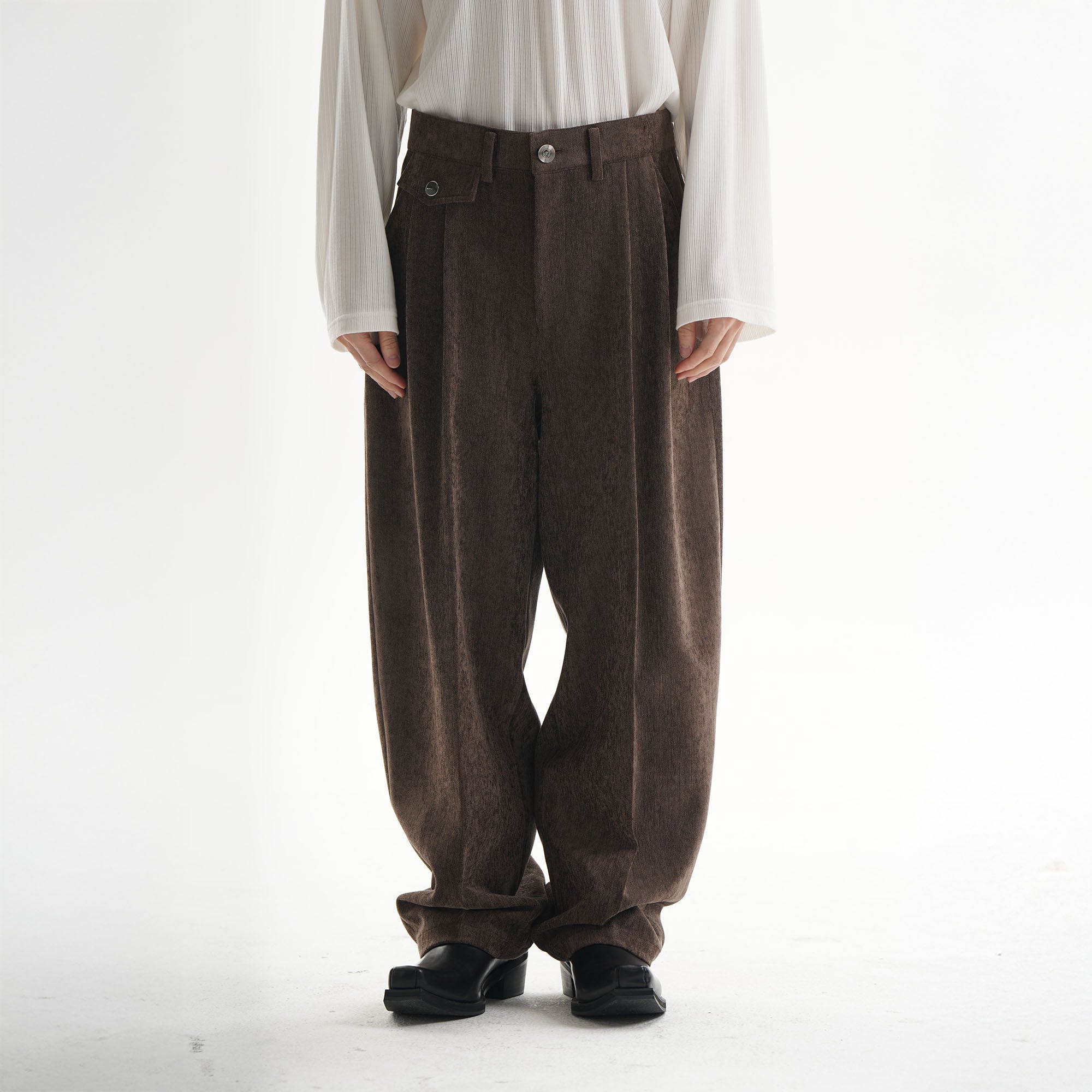 ORAL UTOPIA Pleated Oversized Tapered Pants, premium urban and streetwear designers apparel on PROJECTISR.com, ORAL UTOPIA