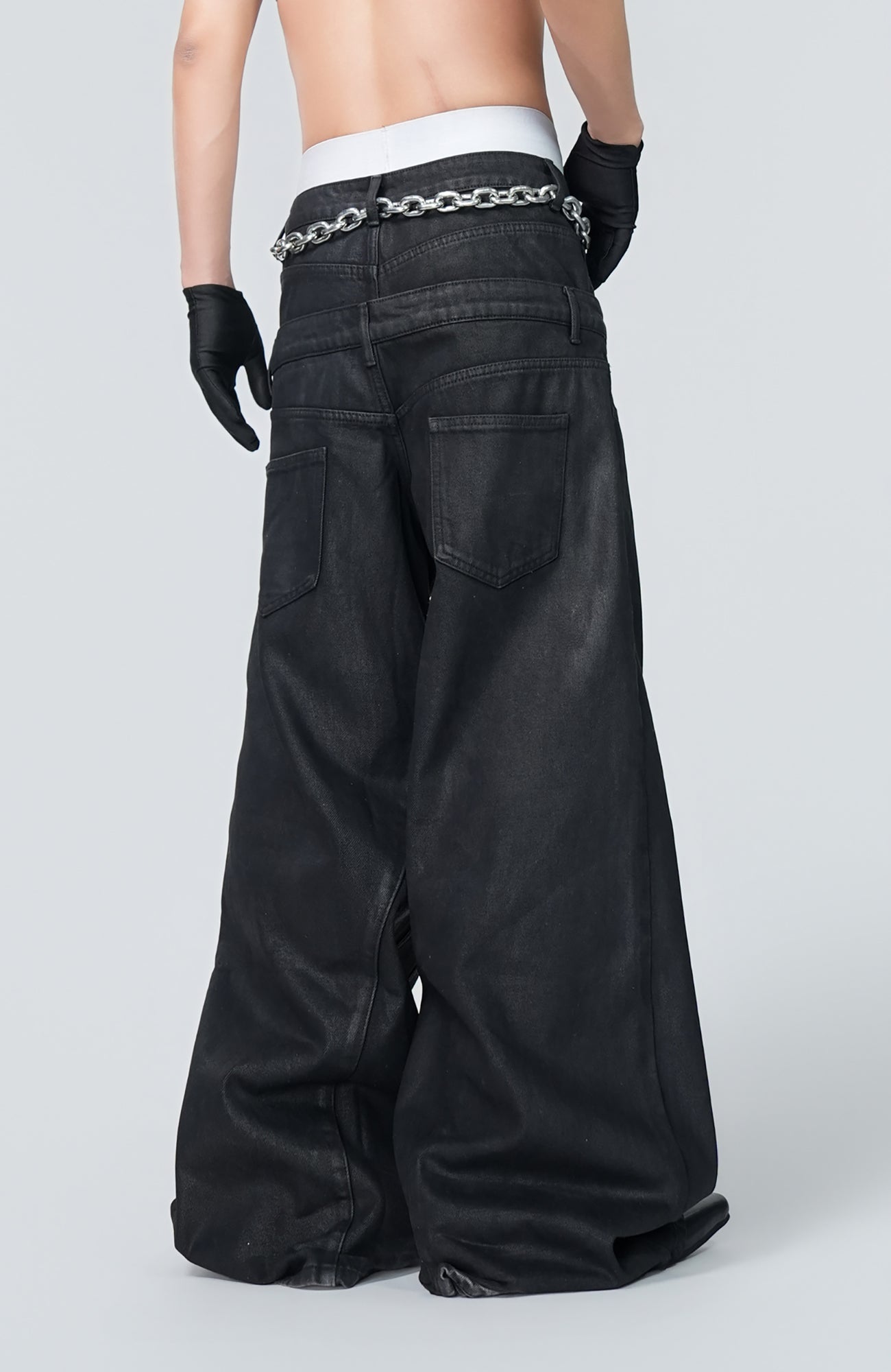 VE2 Coated Double Waist Wide-Leg Jeans