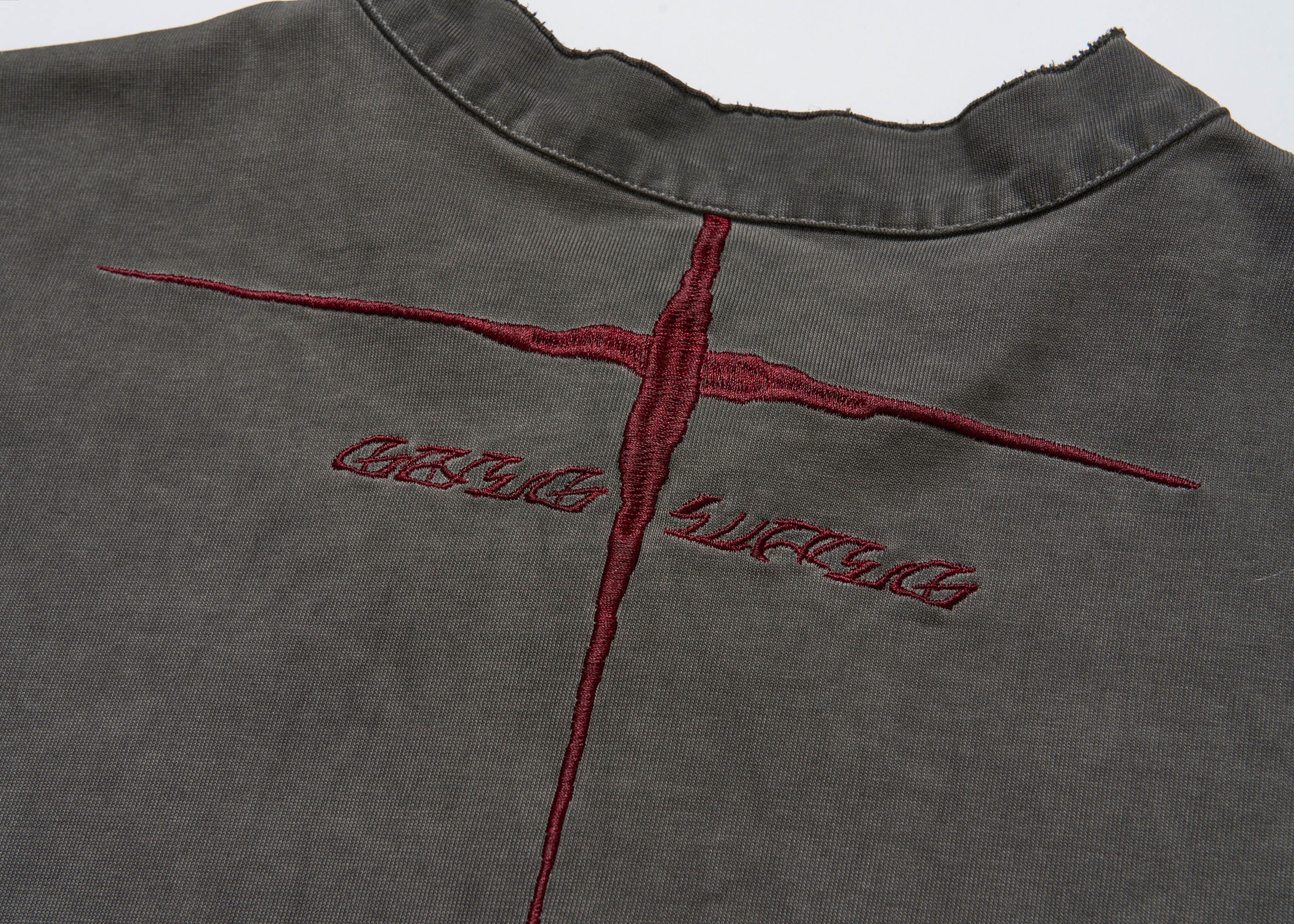 SAVAGEGROWTHWORLD Distressed Cross-Stitched Henley Shirt