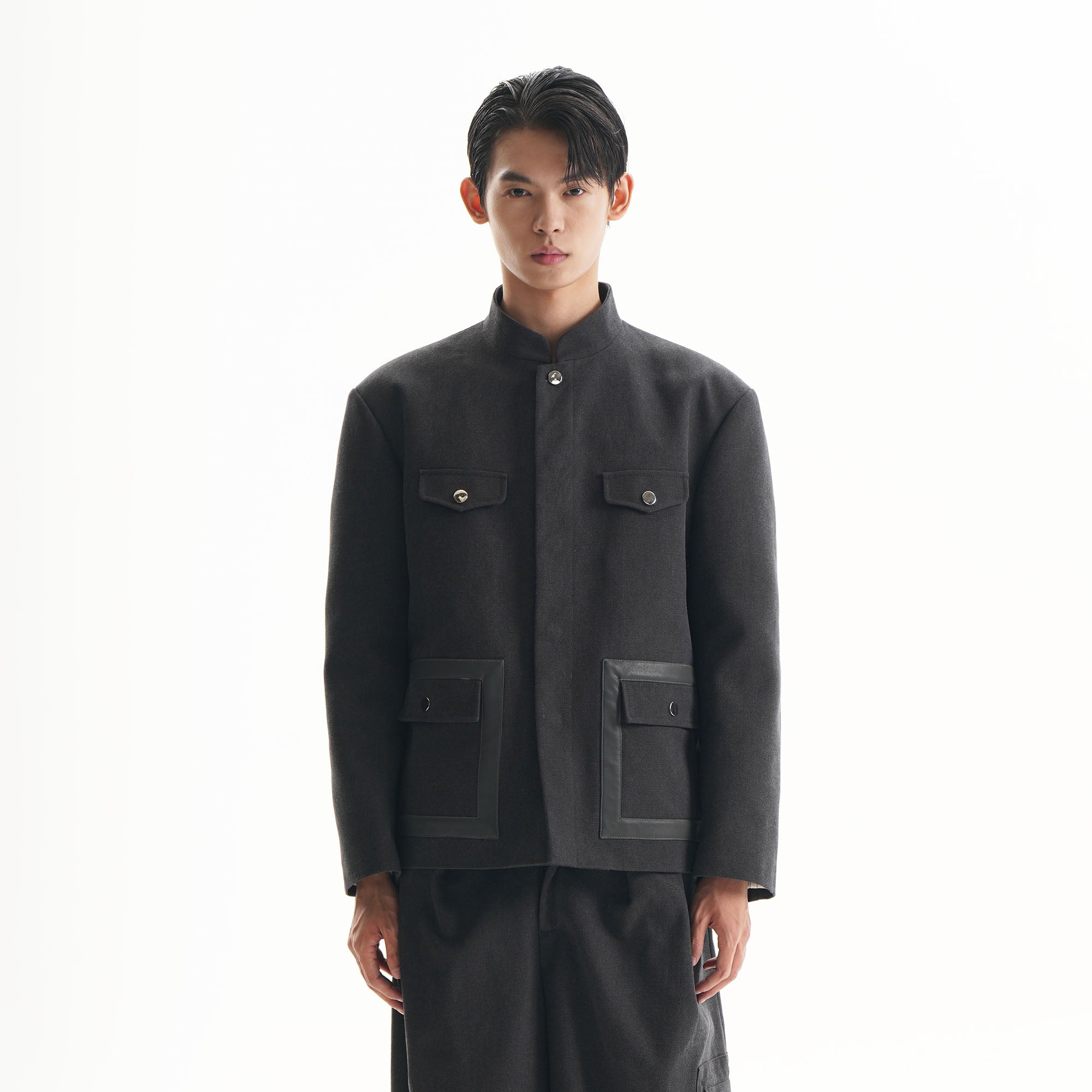 ORAL UTOPIA Flap Pocket Mandarin Collar Jacket, premium urban and streetwear designers apparel on PROJECTISR.com, ORAL UTOPIA