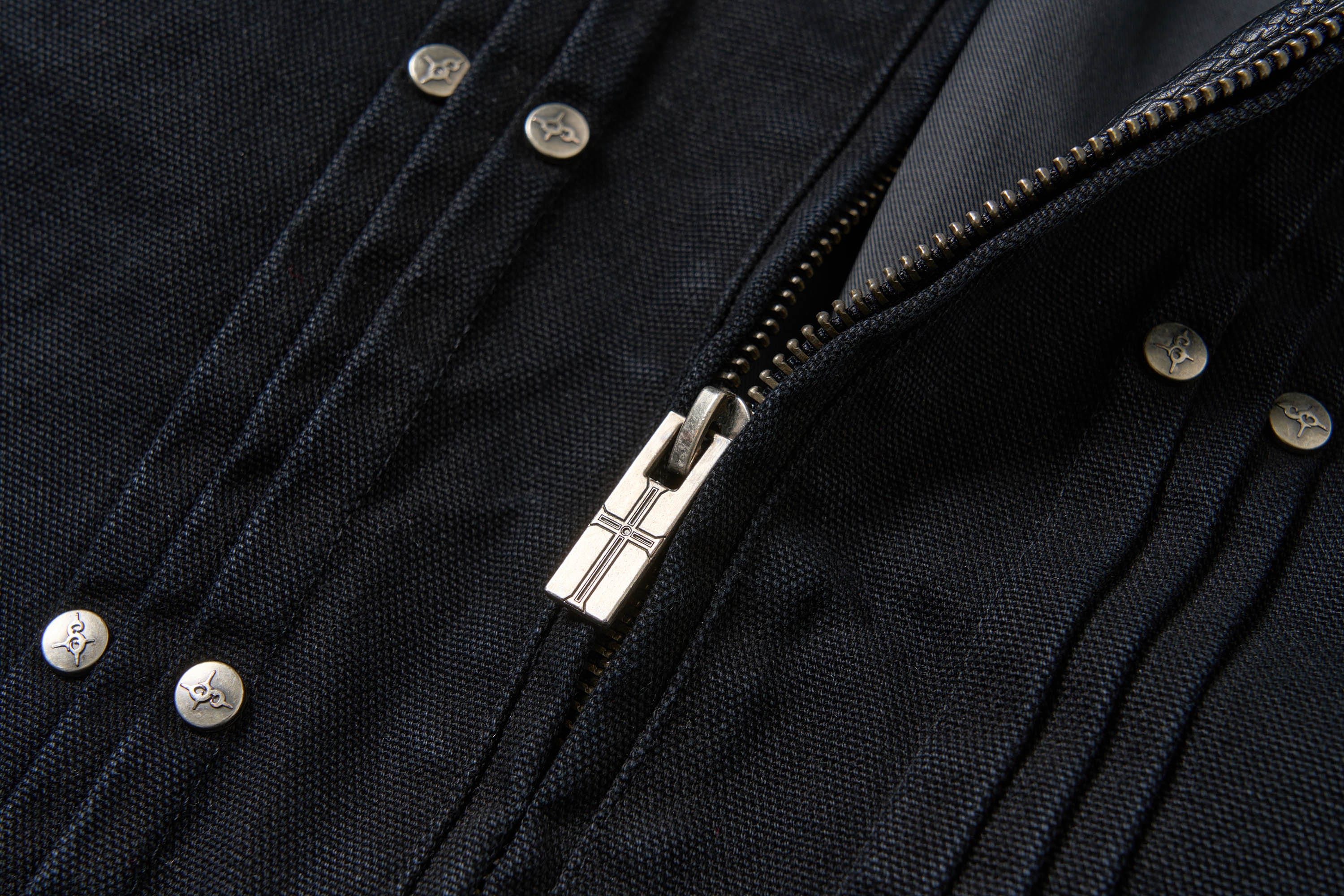SAVAGEGROWTHWORLD Rivet Faux Leather Paneled Detroit Jacket, premium urban and streetwear designers apparel on PROJECTISR.com, SAVAGEGROWTHWORLD