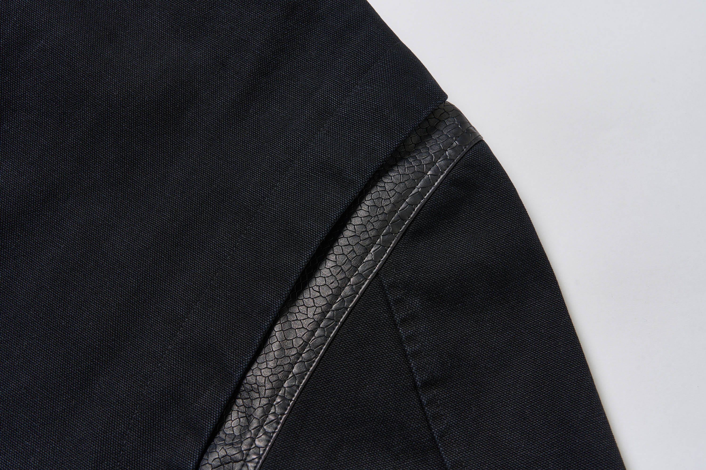 SAVAGEGROWTHWORLD Rivet Faux Leather Paneled Detroit Jacket, premium urban and streetwear designers apparel on PROJECTISR.com, SAVAGEGROWTHWORLD