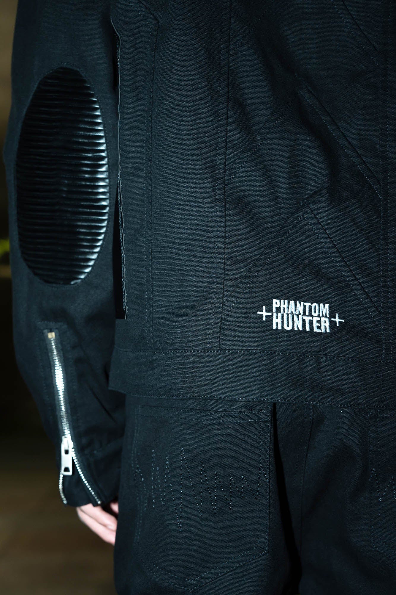 PHANTOMHUNTER Modern Canvas Paneled Biker Jacket, premium urban and streetwear designers apparel on PROJECTISR.com, PHANTOMHUNTER