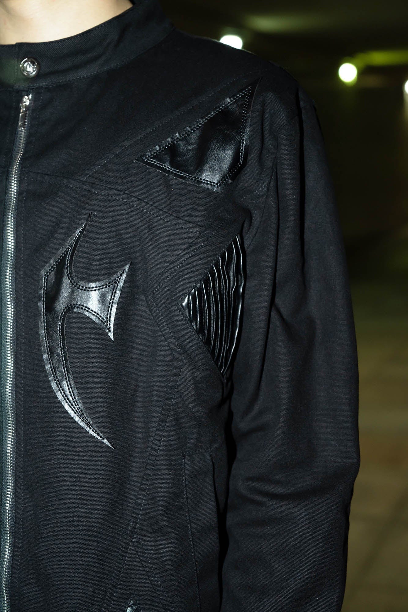 PHANTOMHUNTER Modern Canvas Paneled Biker Jacket, premium urban and streetwear designers apparel on PROJECTISR.com, PHANTOMHUNTER