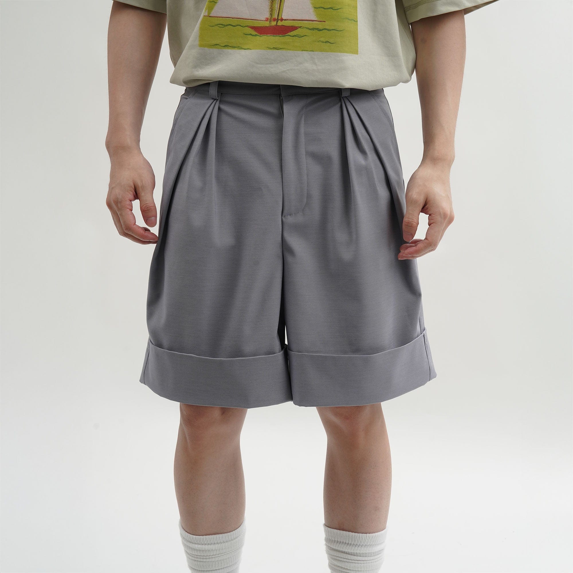 ORAL UTOPIA Essential Pleated Acetate Cuffed Shorts, premium urban and streetwear designers apparel on PROJECTISR.com, ORAL UTOPIA