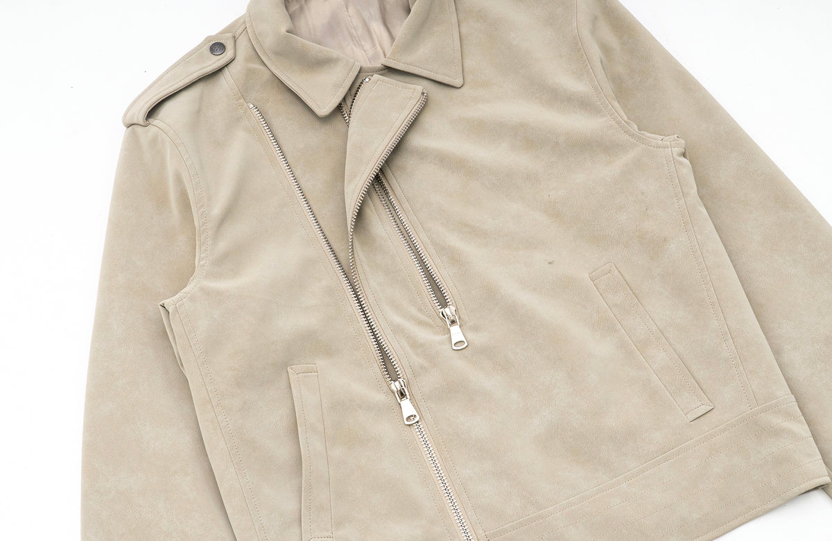 IN EXISTENCE Suede-Touch Double-Zip Biker Jacket
