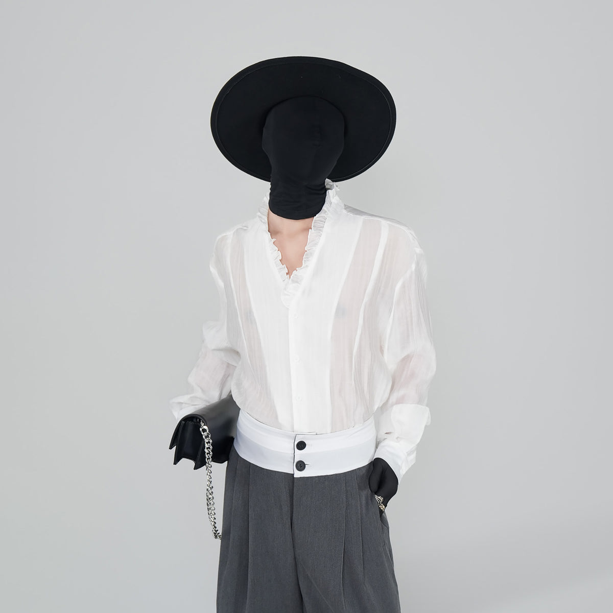VE2 Ruffle-Trim V-Neck Long-Sleeve Shirt
