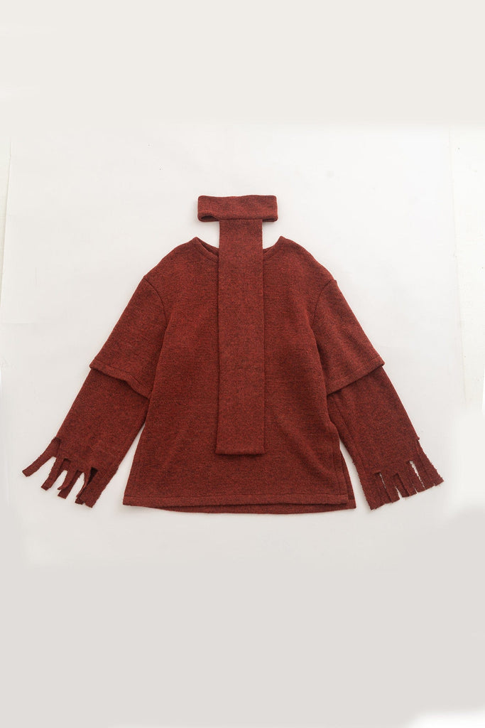 KADAKADA Layered Scarf Tassel Sweater, premium urban and streetwear designers apparel on PROJECTISR.com, KADAKADA